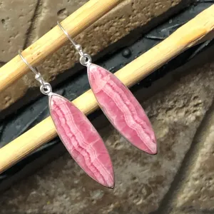 Natural Pink Rhodocrosite 925 Sterling Silver Earrings 45mm