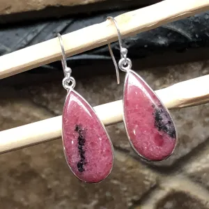 Natural Pink Rhodonite 925 Sterling Silver Earrings 35mm