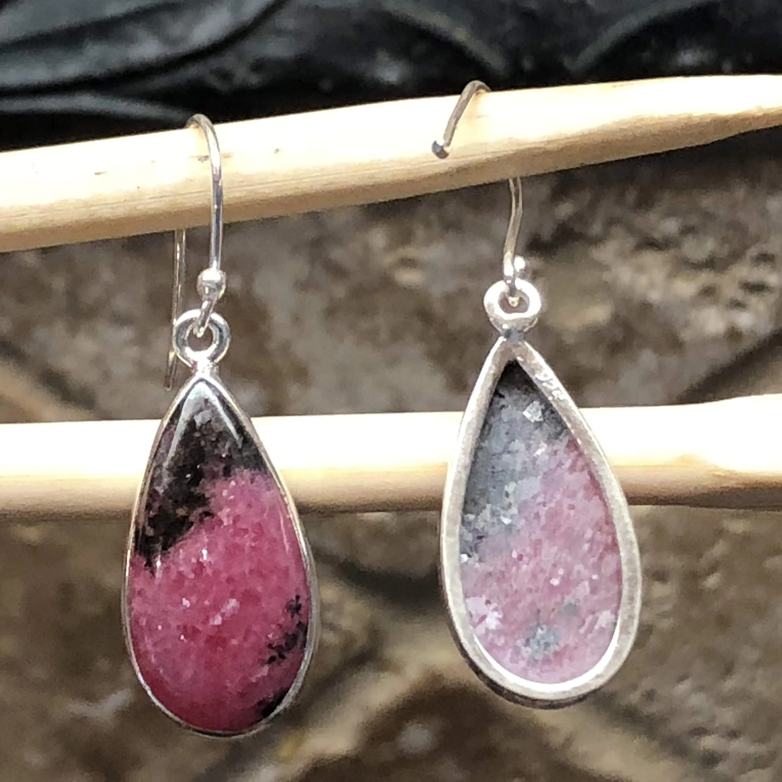 Natural Pink Rhodonite 925 Sterling Silver Earrings 35mm