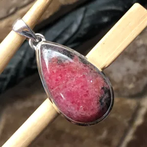 Natural Pink Rhodonite 925 Sterling Silver Pendant 50mm