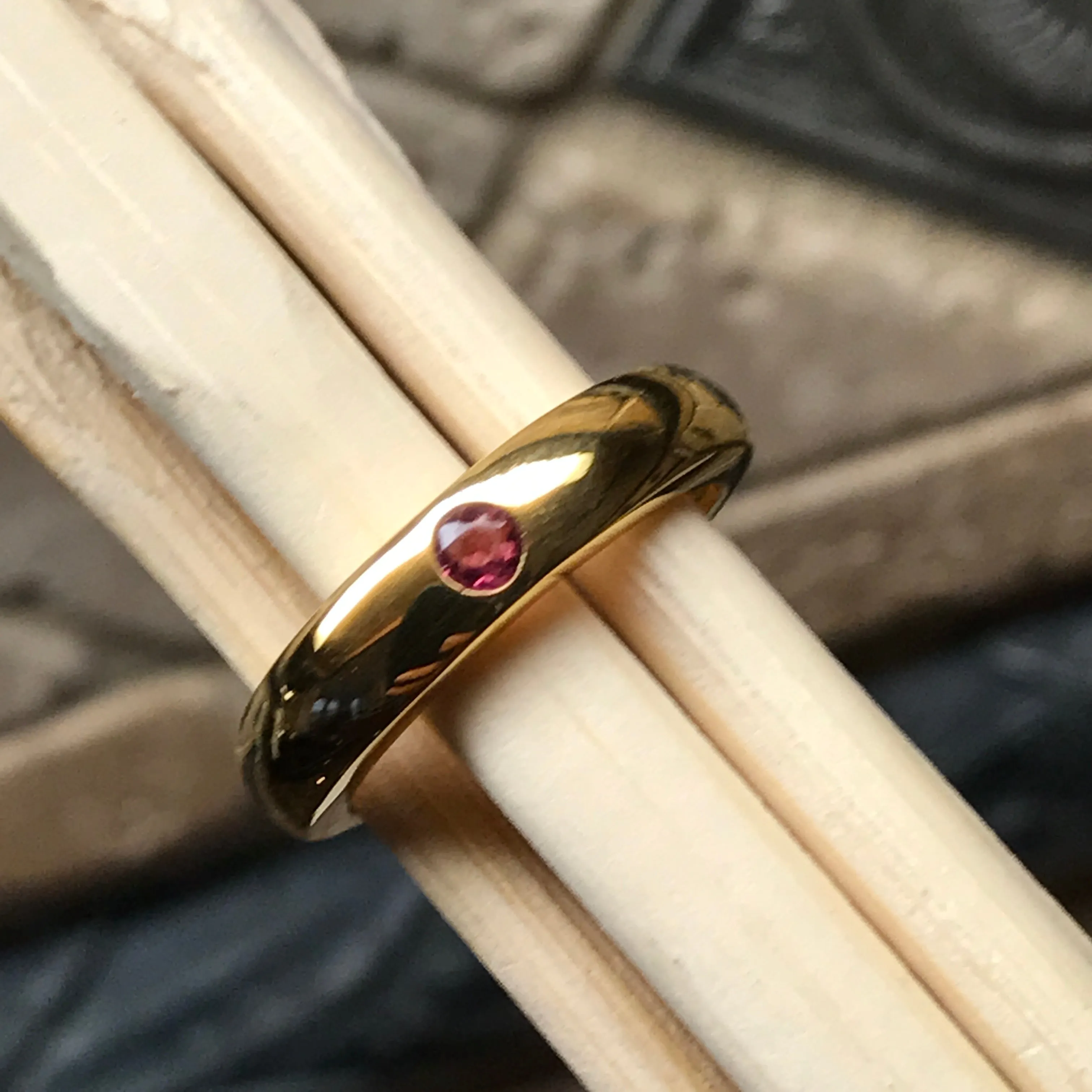 Natural Pink Tourmaline 14K Yellow Gold Vermeil Sterling Silver Engagement Ring Size 6, 7, 8