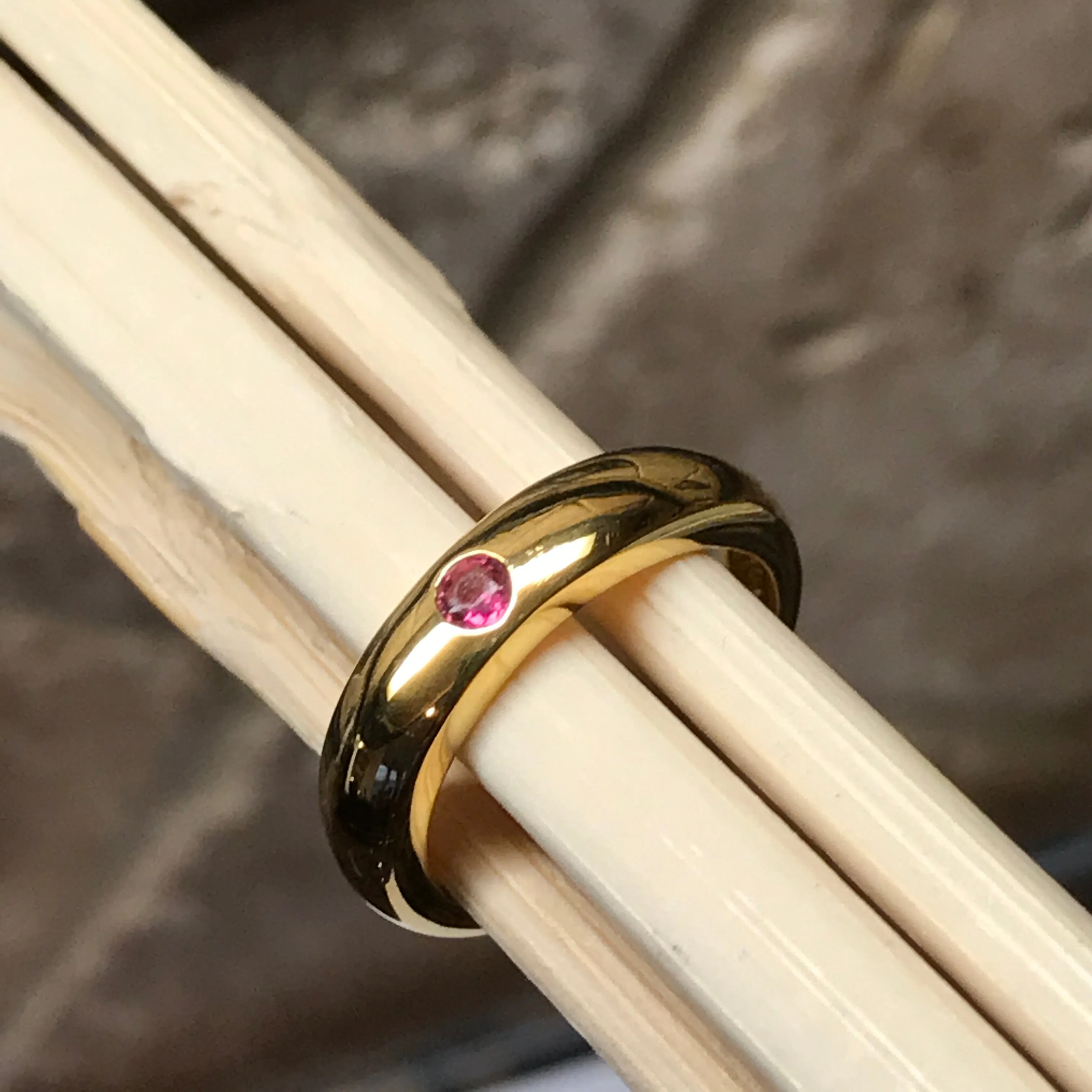 Natural Pink Tourmaline 14K Yellow Gold Vermeil Sterling Silver Engagement Ring Size 6, 7, 8