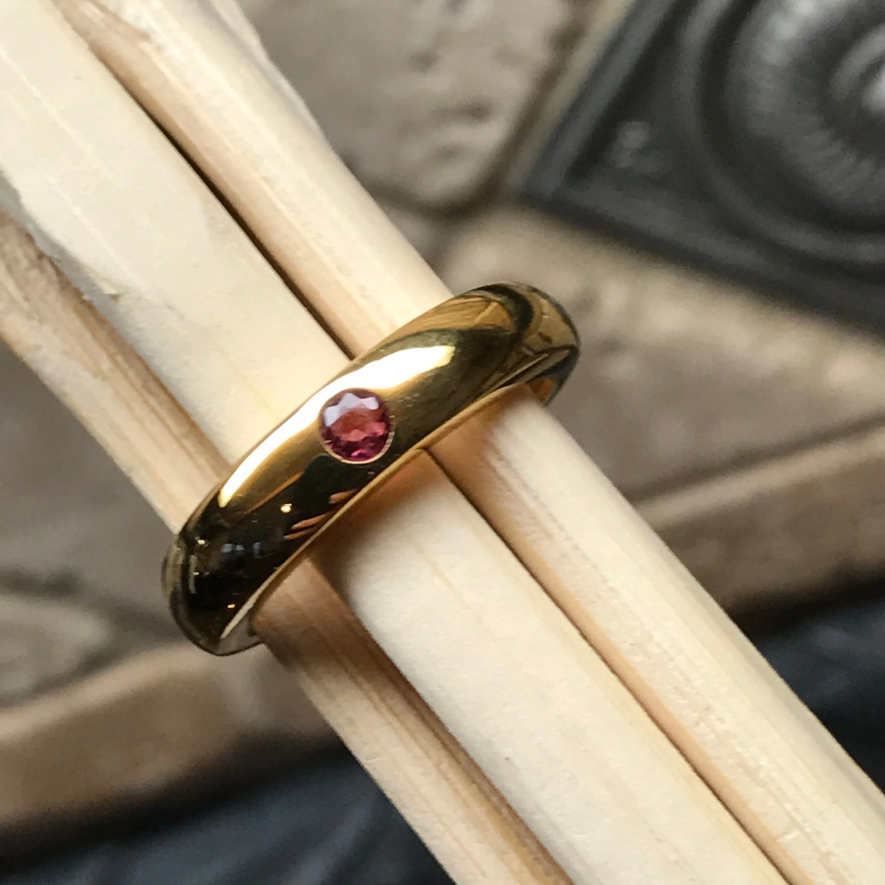 Natural Pink Tourmaline 14K Yellow Gold Vermeil Sterling Silver Engagement Ring Size 6, 7, 8