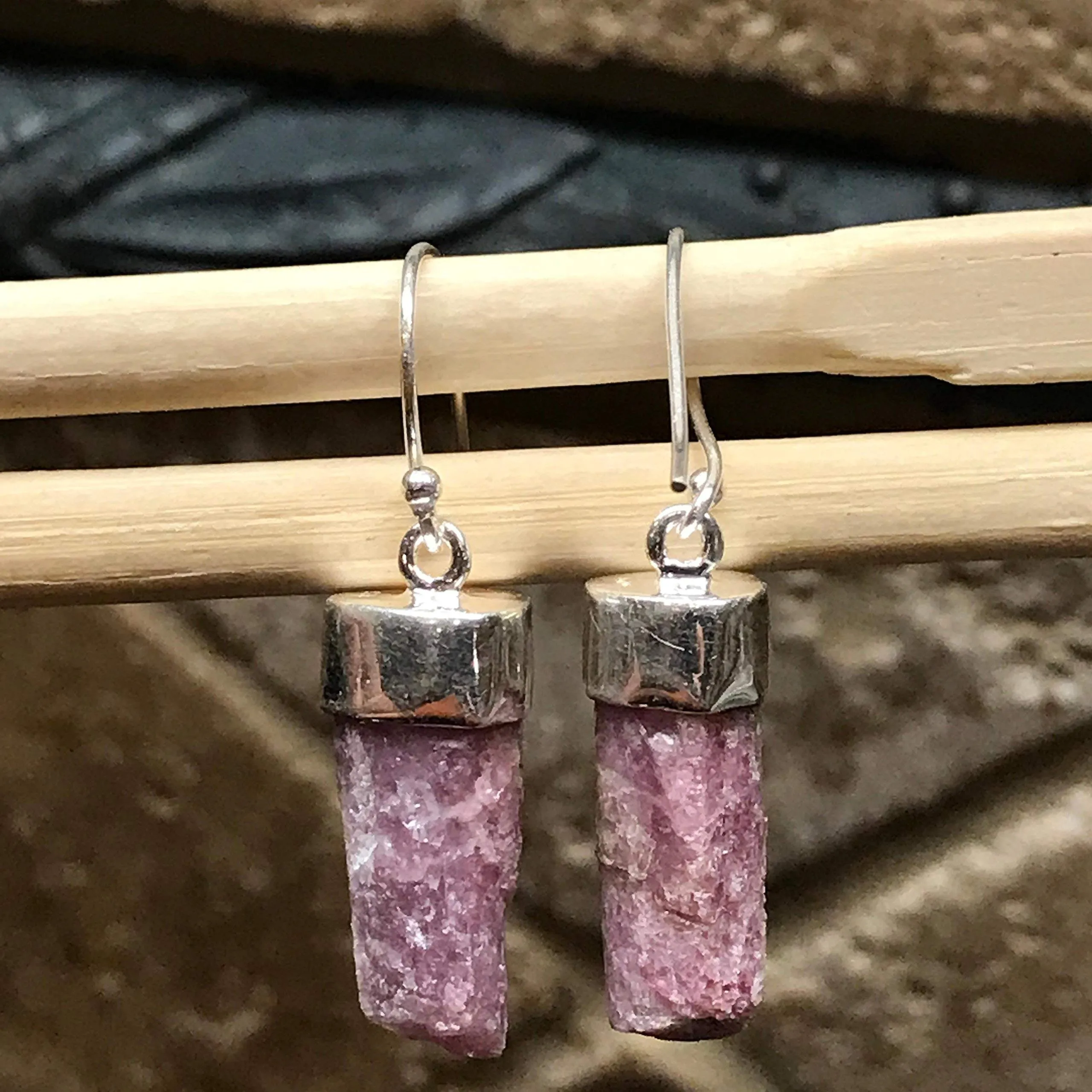 Natural Pink Tourmaline 925 Solid Sterling Silver Earrings 35mm