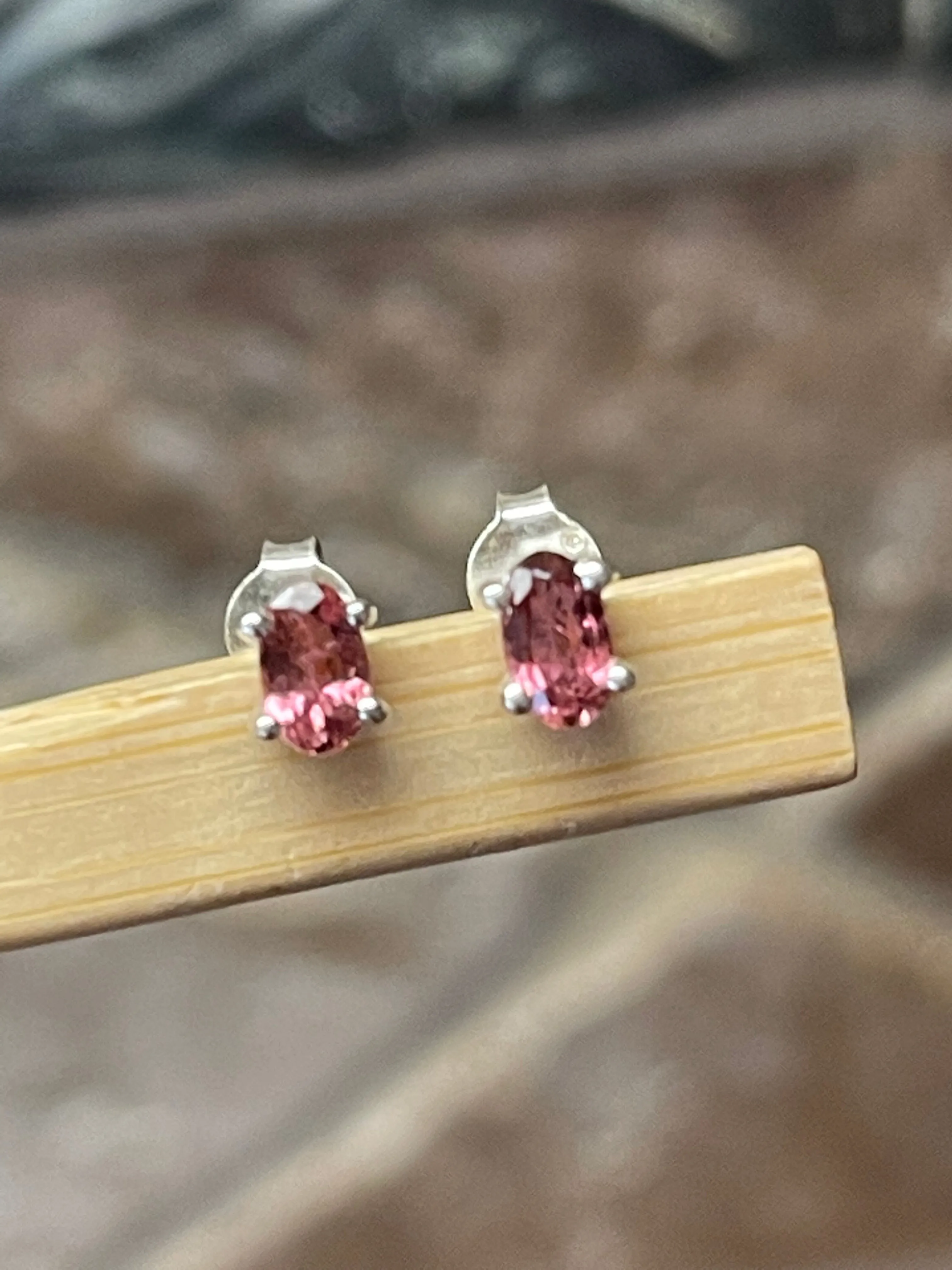 Natural Pink Tourmaline 925 Solid Sterling Silver Earrings 6mm