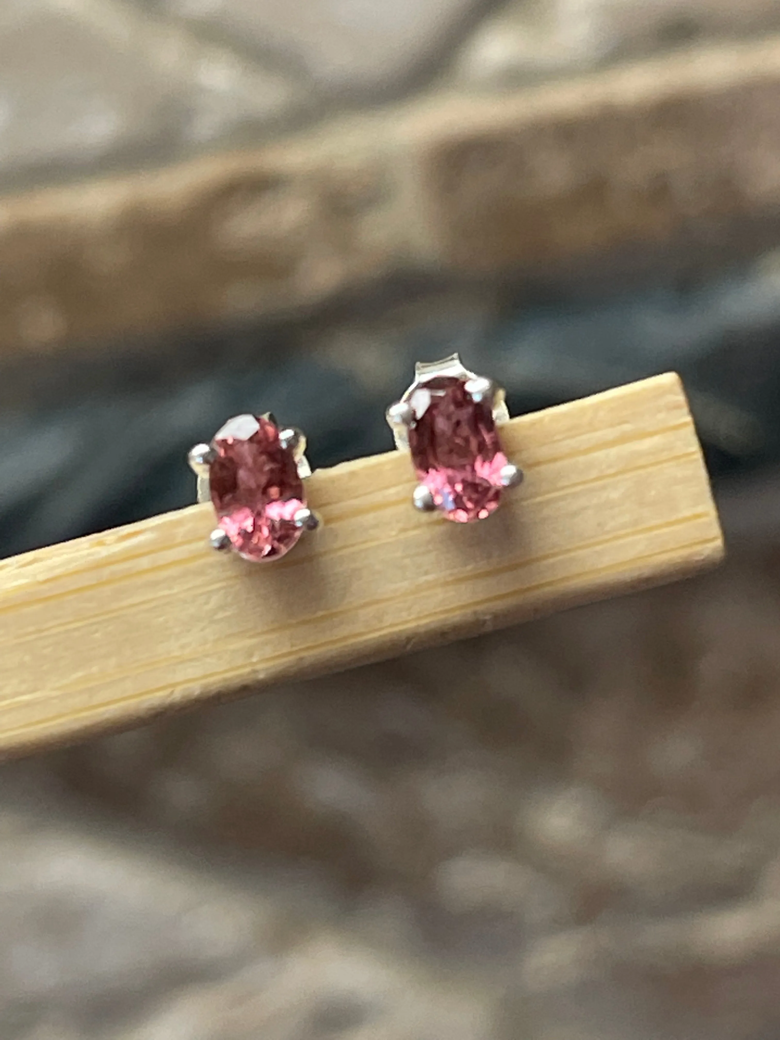 Natural Pink Tourmaline 925 Solid Sterling Silver Earrings 6mm