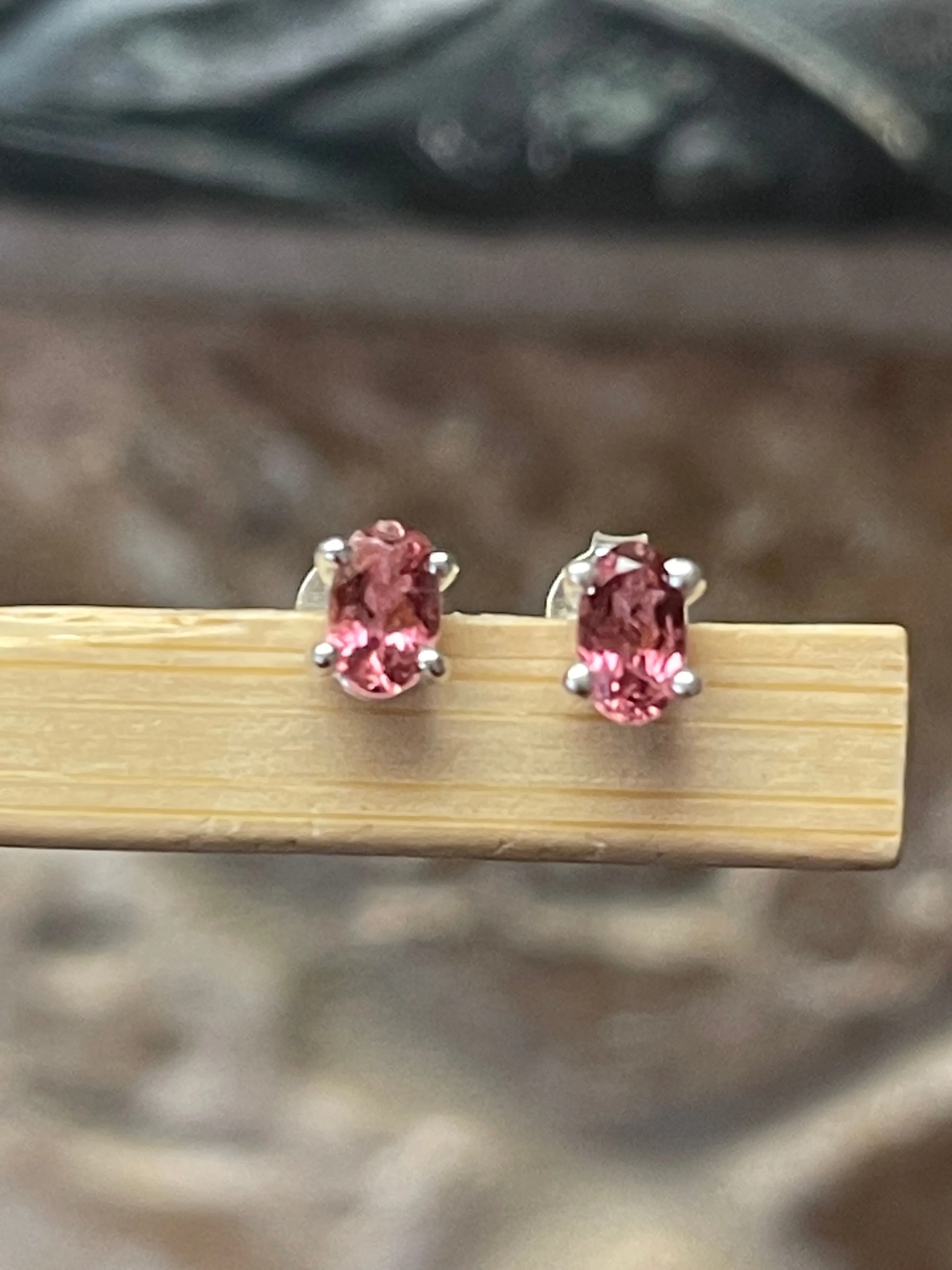Natural Pink Tourmaline 925 Solid Sterling Silver Earrings 6mm