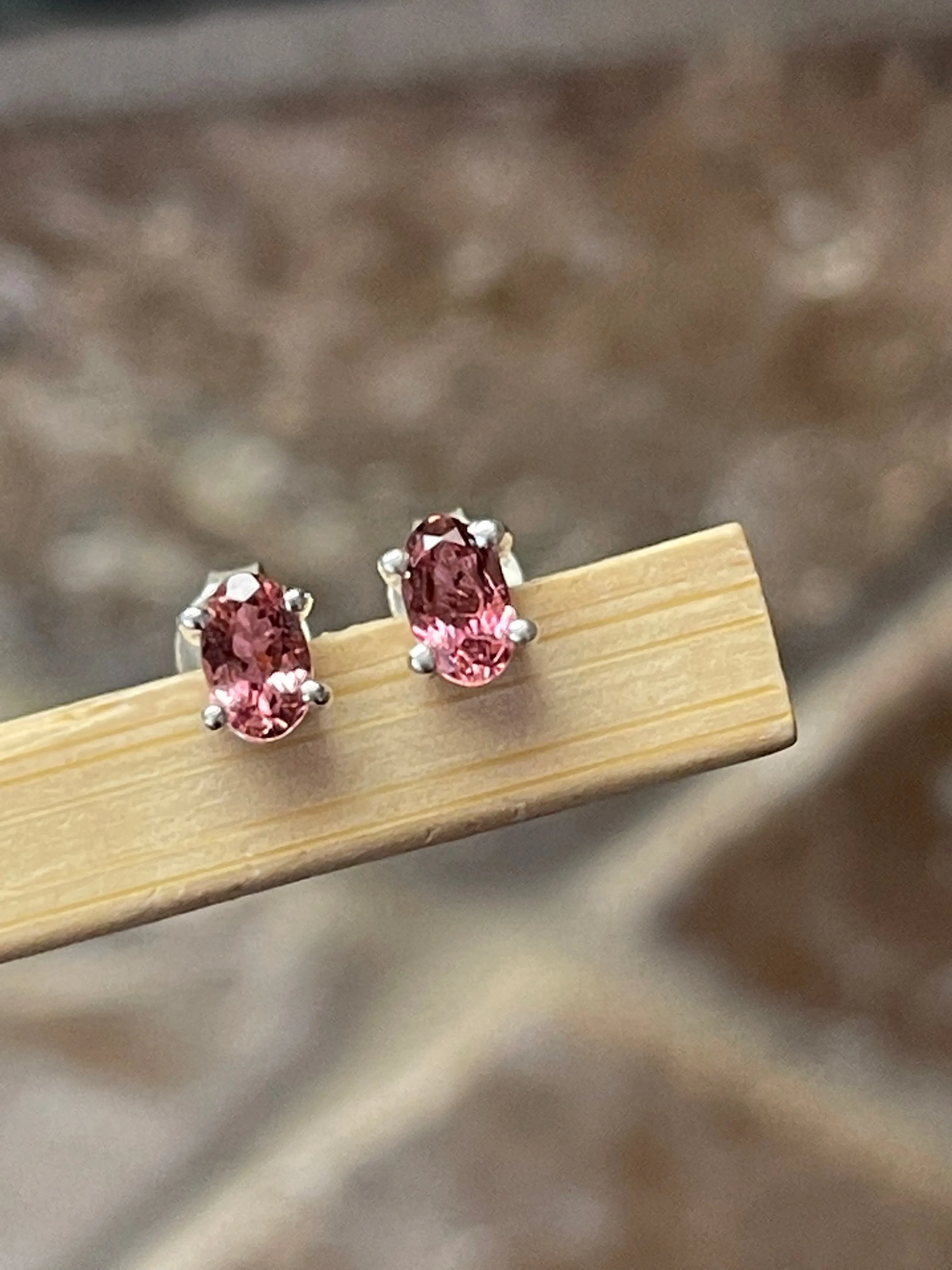 Natural Pink Tourmaline 925 Solid Sterling Silver Earrings 6mm