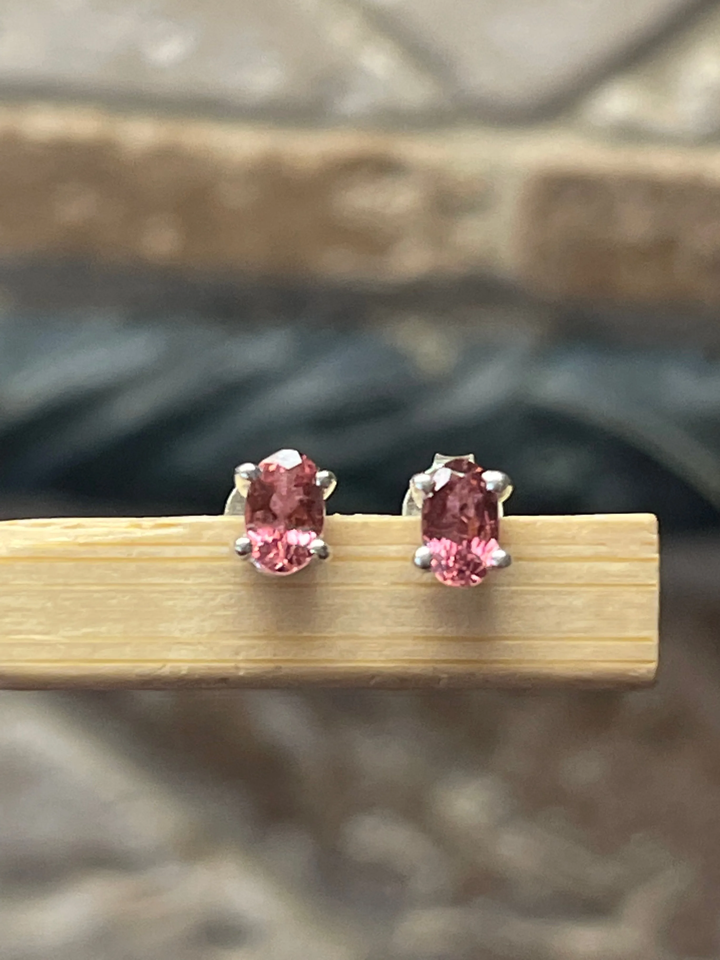 Natural Pink Tourmaline 925 Solid Sterling Silver Earrings 6mm
