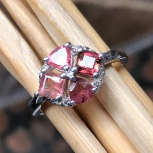 Natural Pink Tourmaline, White Topaz 925 Solid Sterling Silver Engagement Ring Size 6, 7, 8, 9