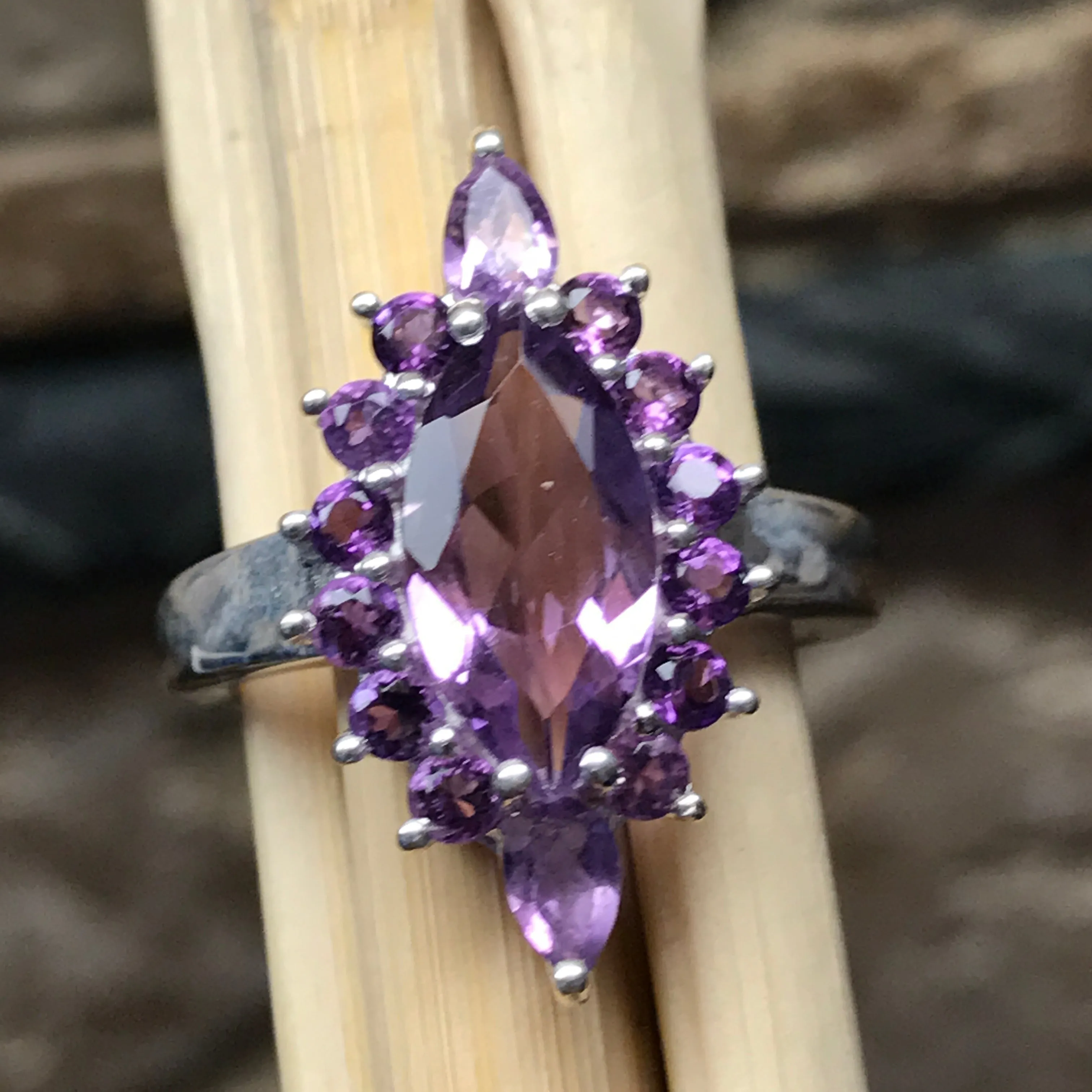 Natural Purple Amethyst 925 Solid Sterling Silver Ring Size 6, 7, 8