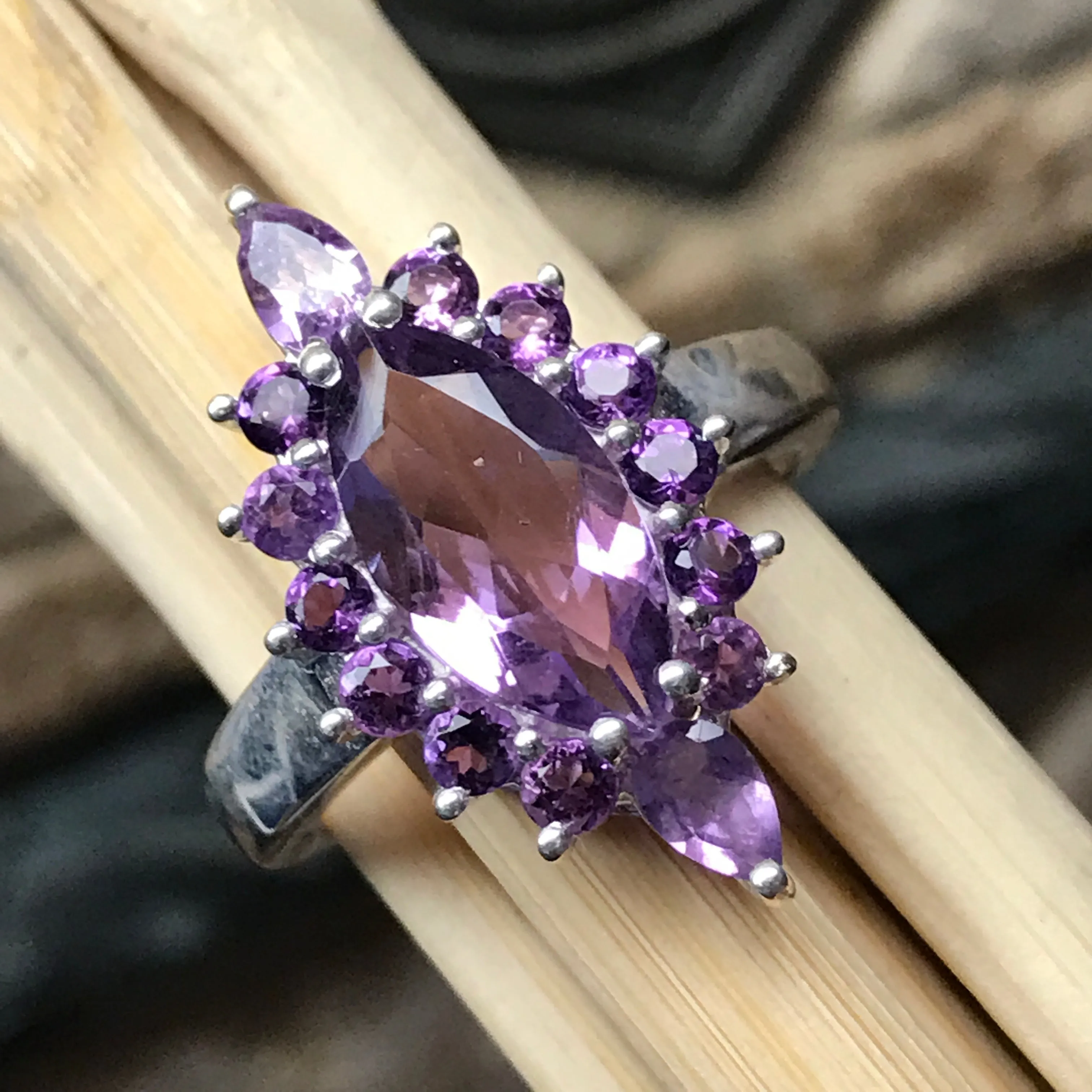 Natural Purple Amethyst 925 Solid Sterling Silver Ring Size 6, 7, 8