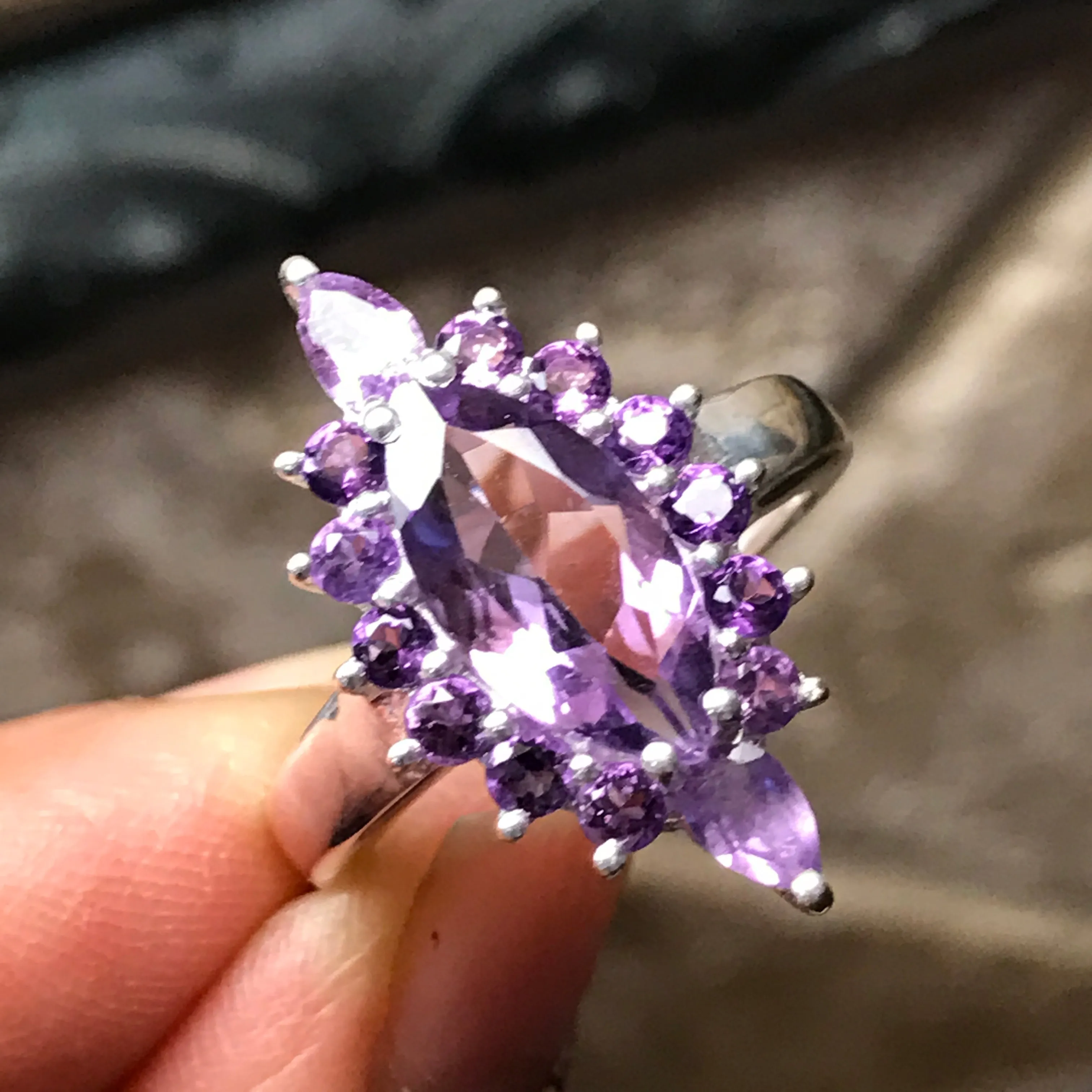 Natural Purple Amethyst 925 Solid Sterling Silver Ring Size 6, 7, 8