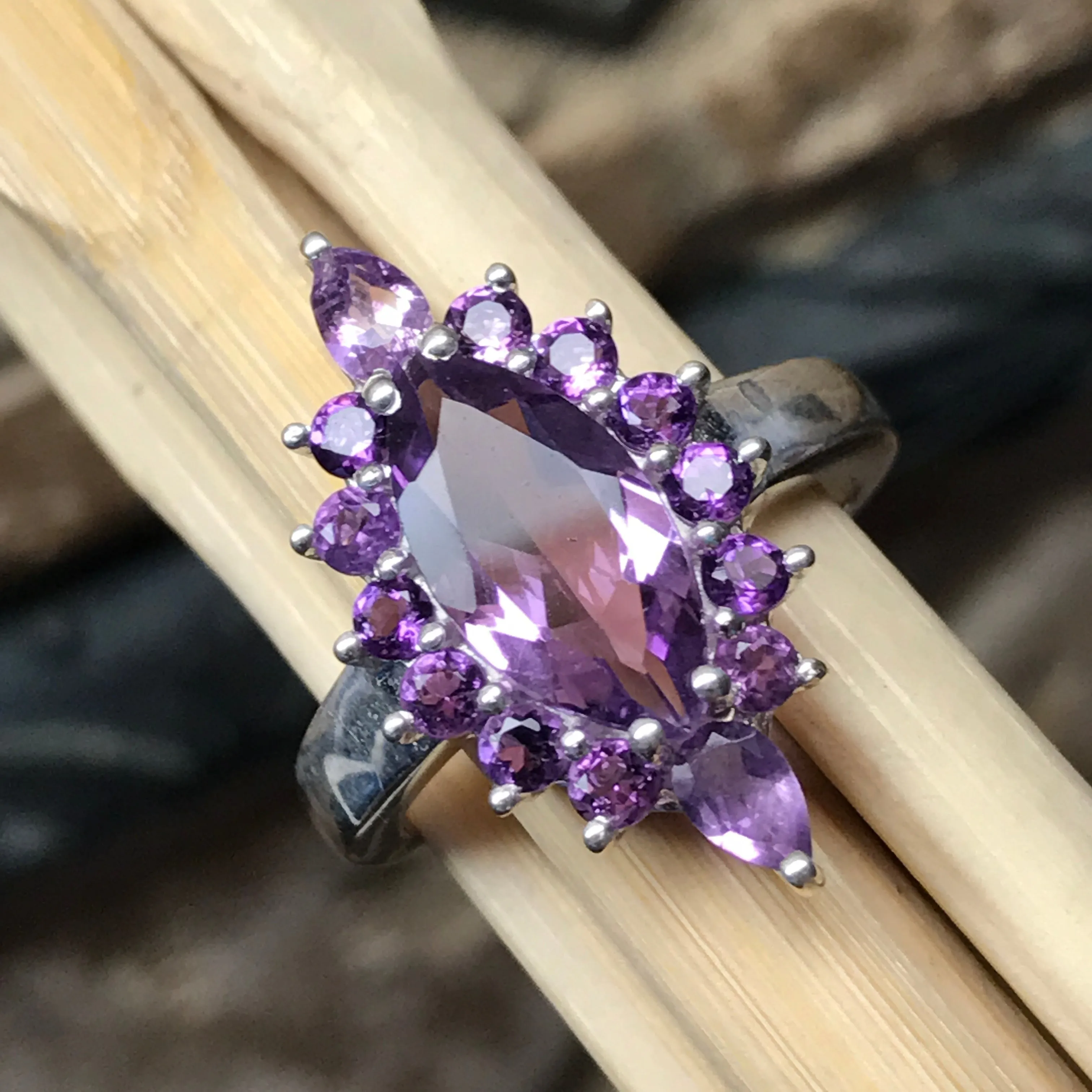 Natural Purple Amethyst 925 Solid Sterling Silver Ring Size 6, 7, 8