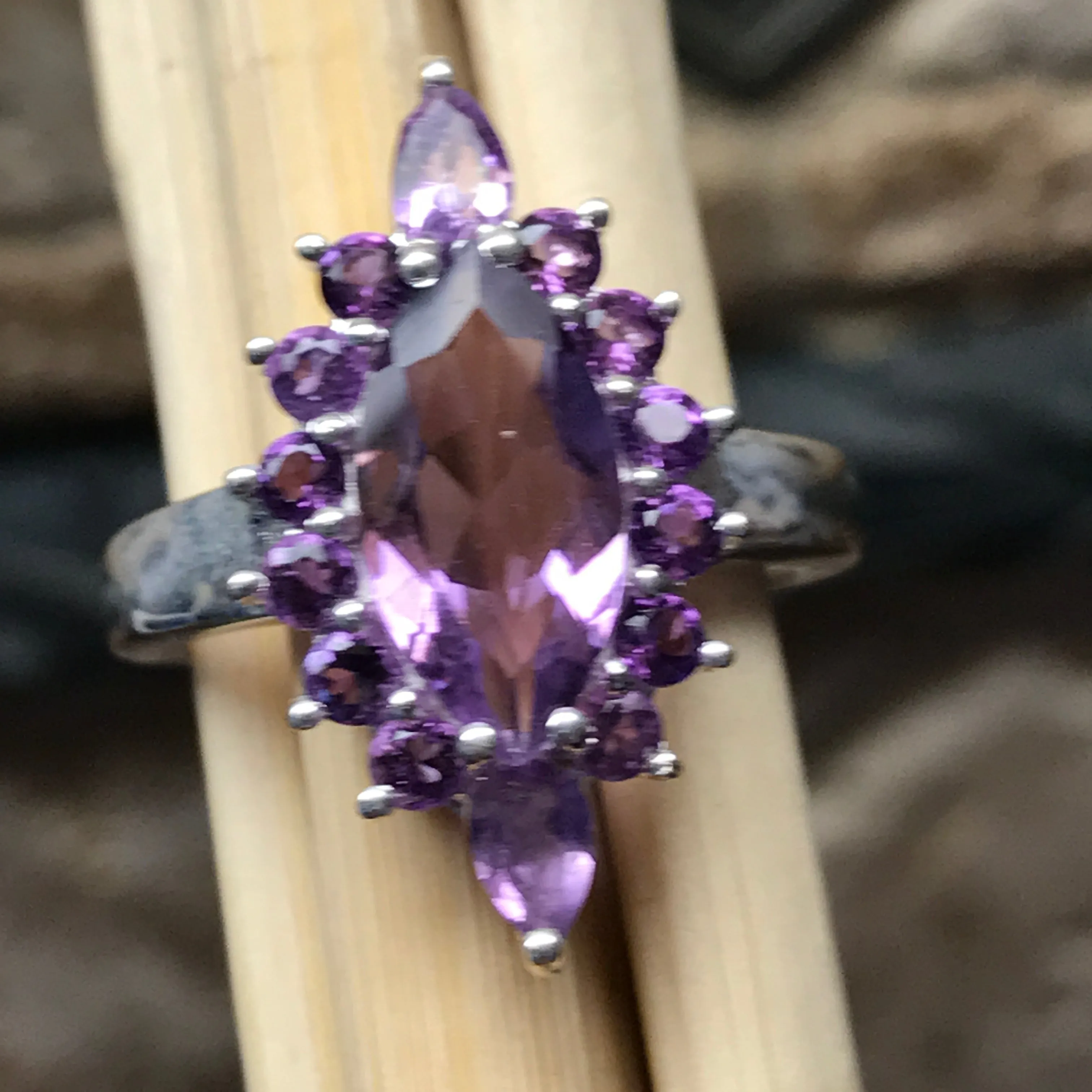 Natural Purple Amethyst 925 Solid Sterling Silver Ring Size 6, 7, 8