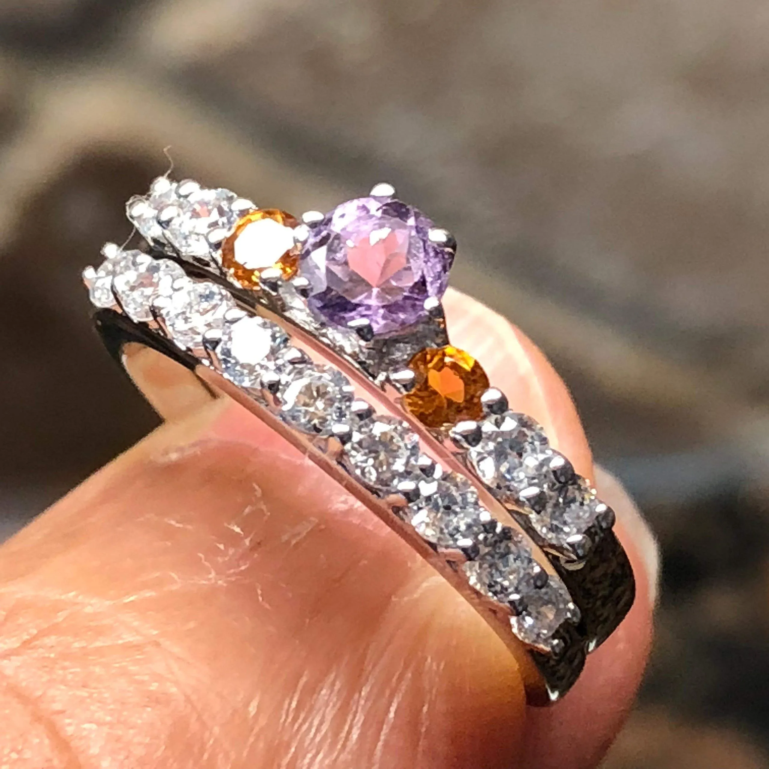 Natural Purple Amethyst, Citrine 925 Solid Sterling Silver Engagement Ring Size 6, 7, 8, 9
