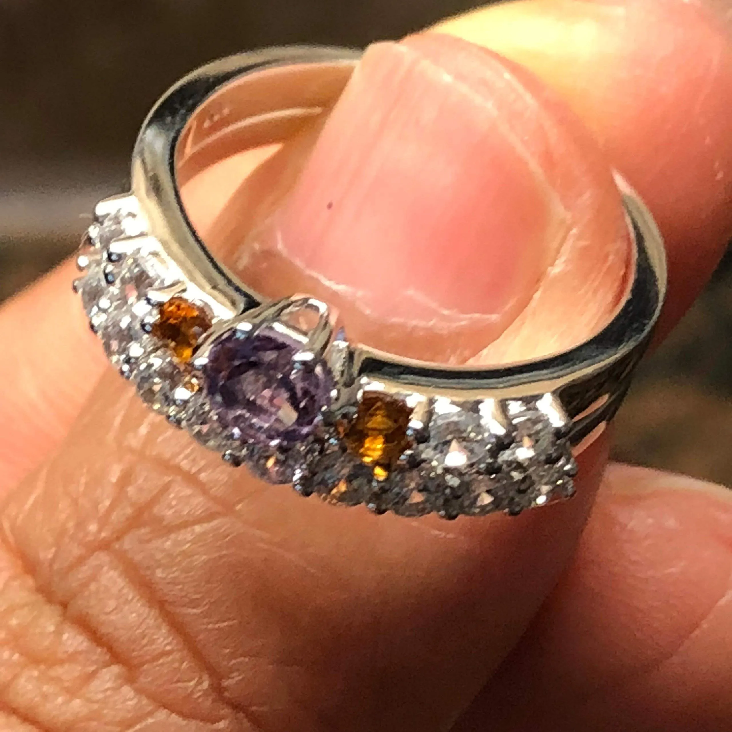 Natural Purple Amethyst, Citrine 925 Solid Sterling Silver Engagement Ring Size 6, 7, 8, 9