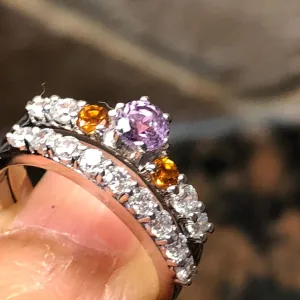 Natural Purple Amethyst, Citrine 925 Solid Sterling Silver Engagement Ring Size 6, 7, 8, 9