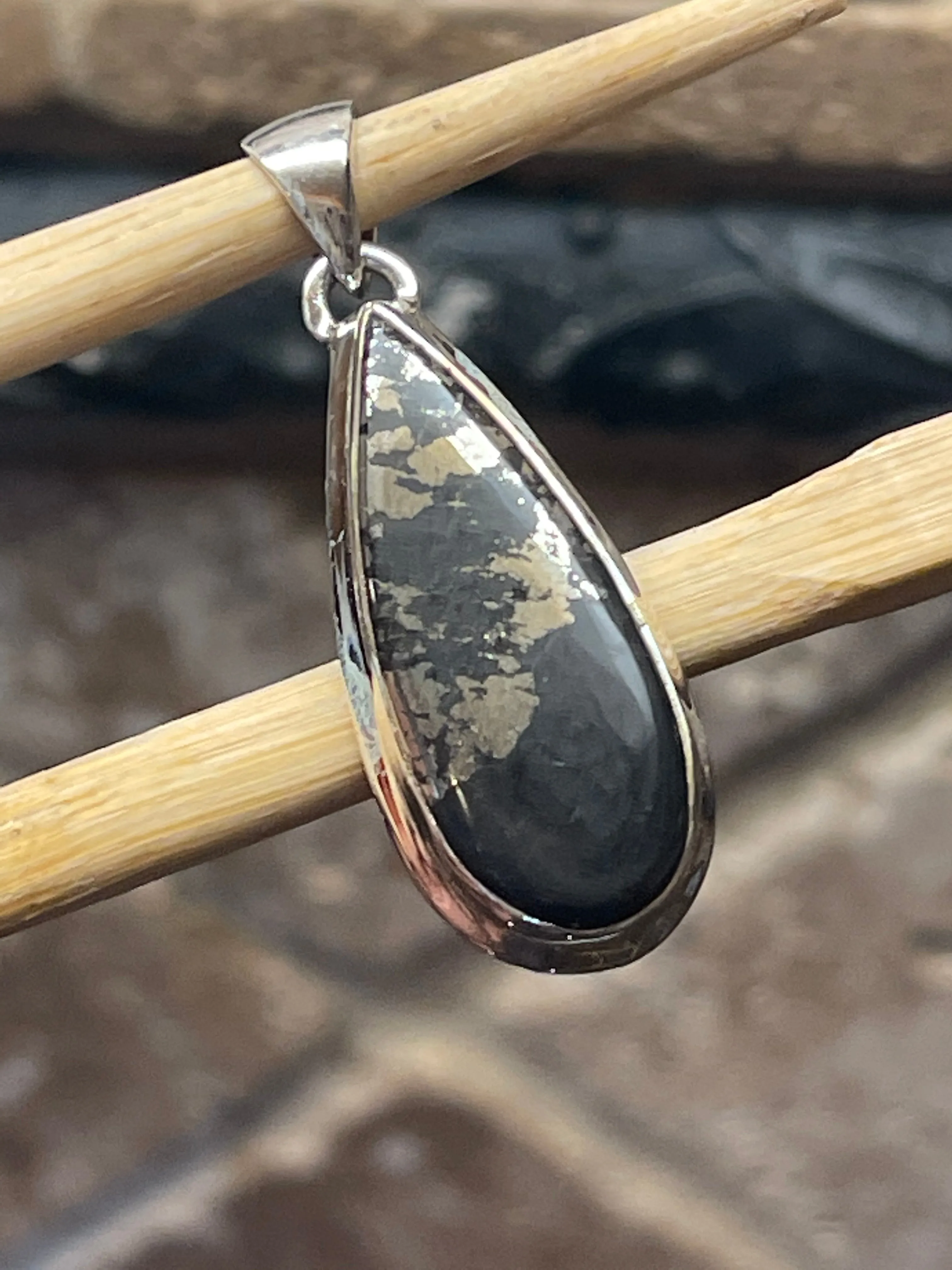 Natural Pyrite in Magnetite 925 Solid Sterling Silver Pendant 37mm