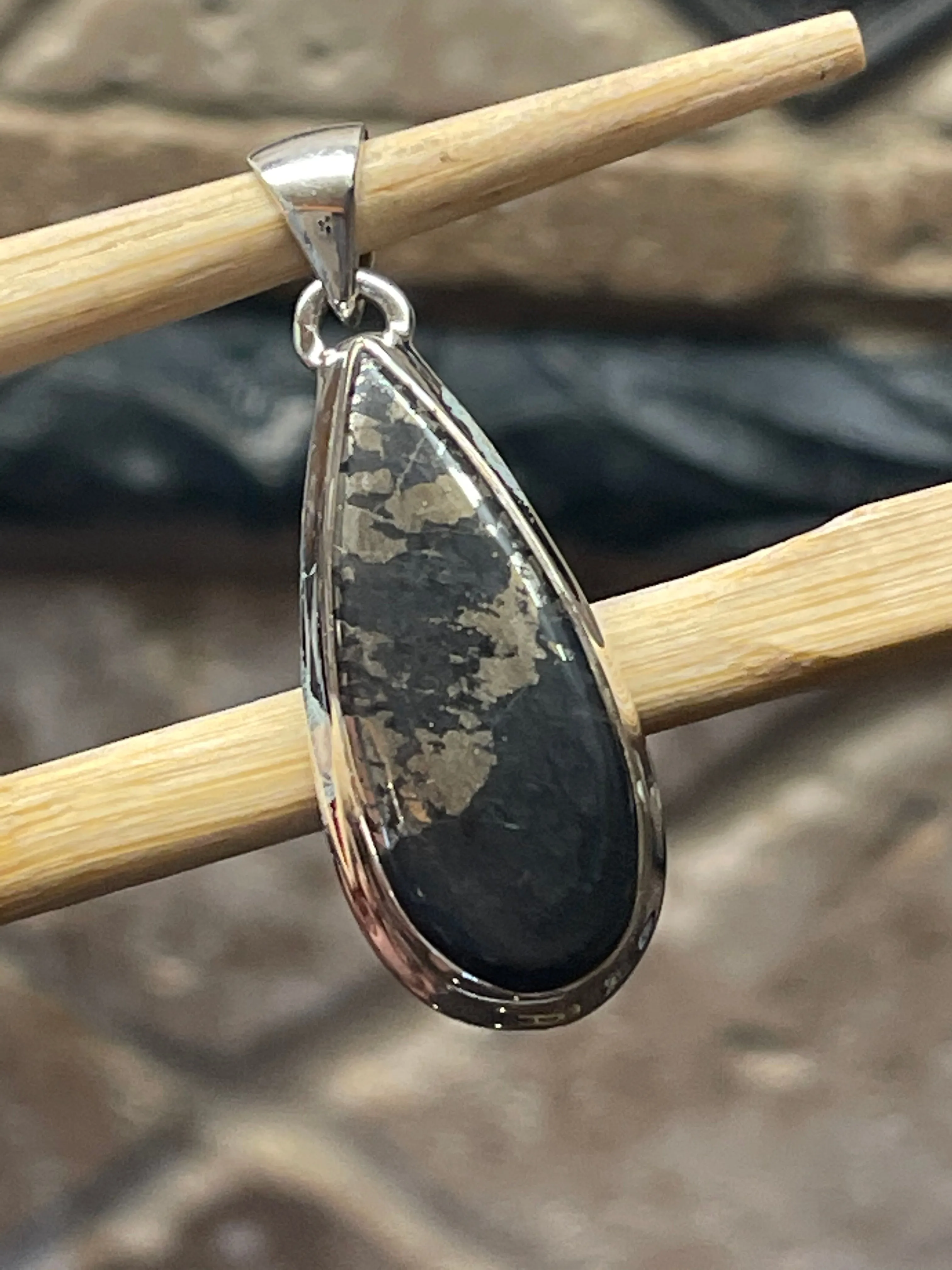 Natural Pyrite in Magnetite 925 Solid Sterling Silver Pendant 37mm