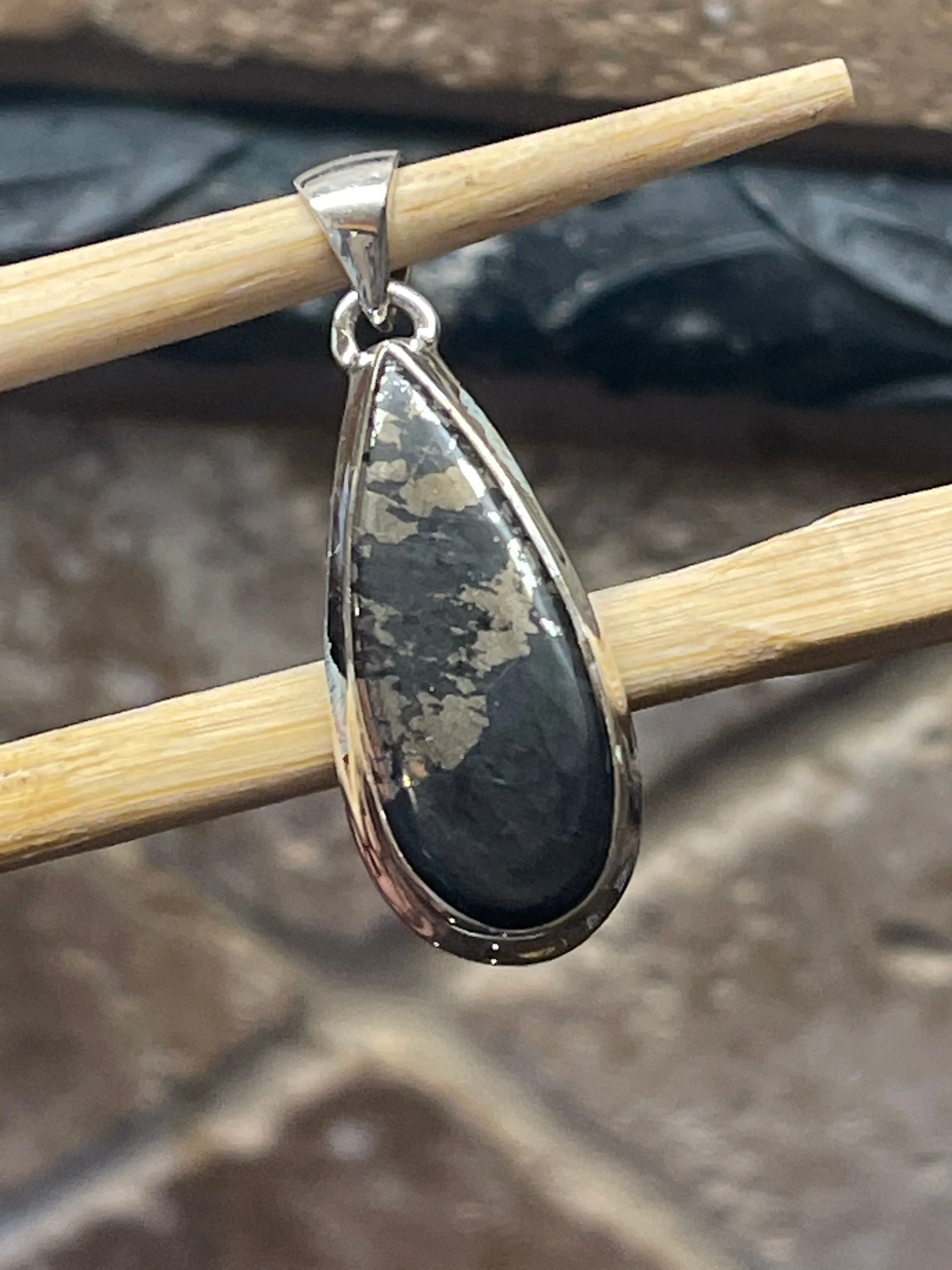 Natural Pyrite in Magnetite 925 Solid Sterling Silver Pendant 37mm