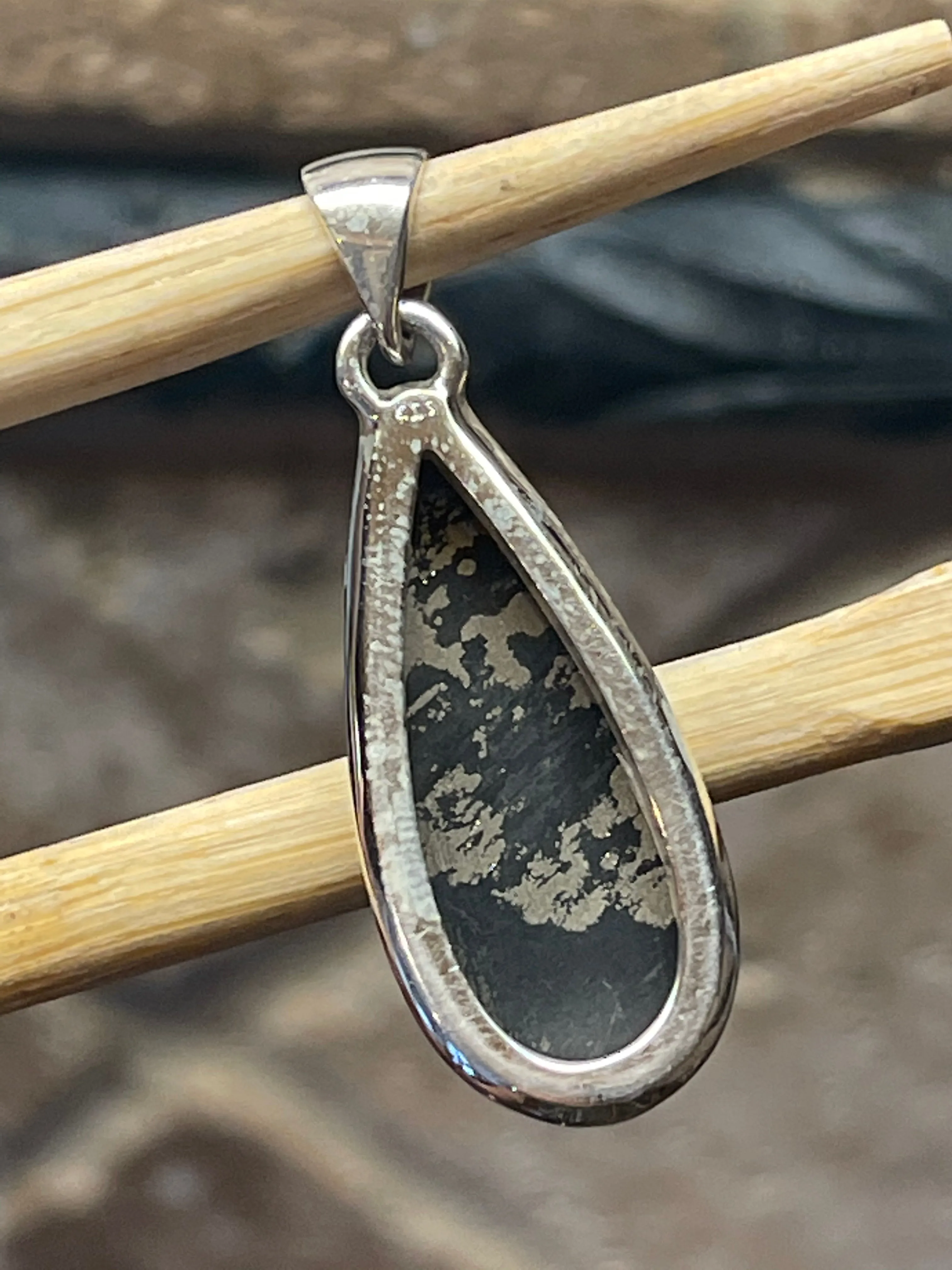 Natural Pyrite in Magnetite 925 Solid Sterling Silver Pendant 37mm