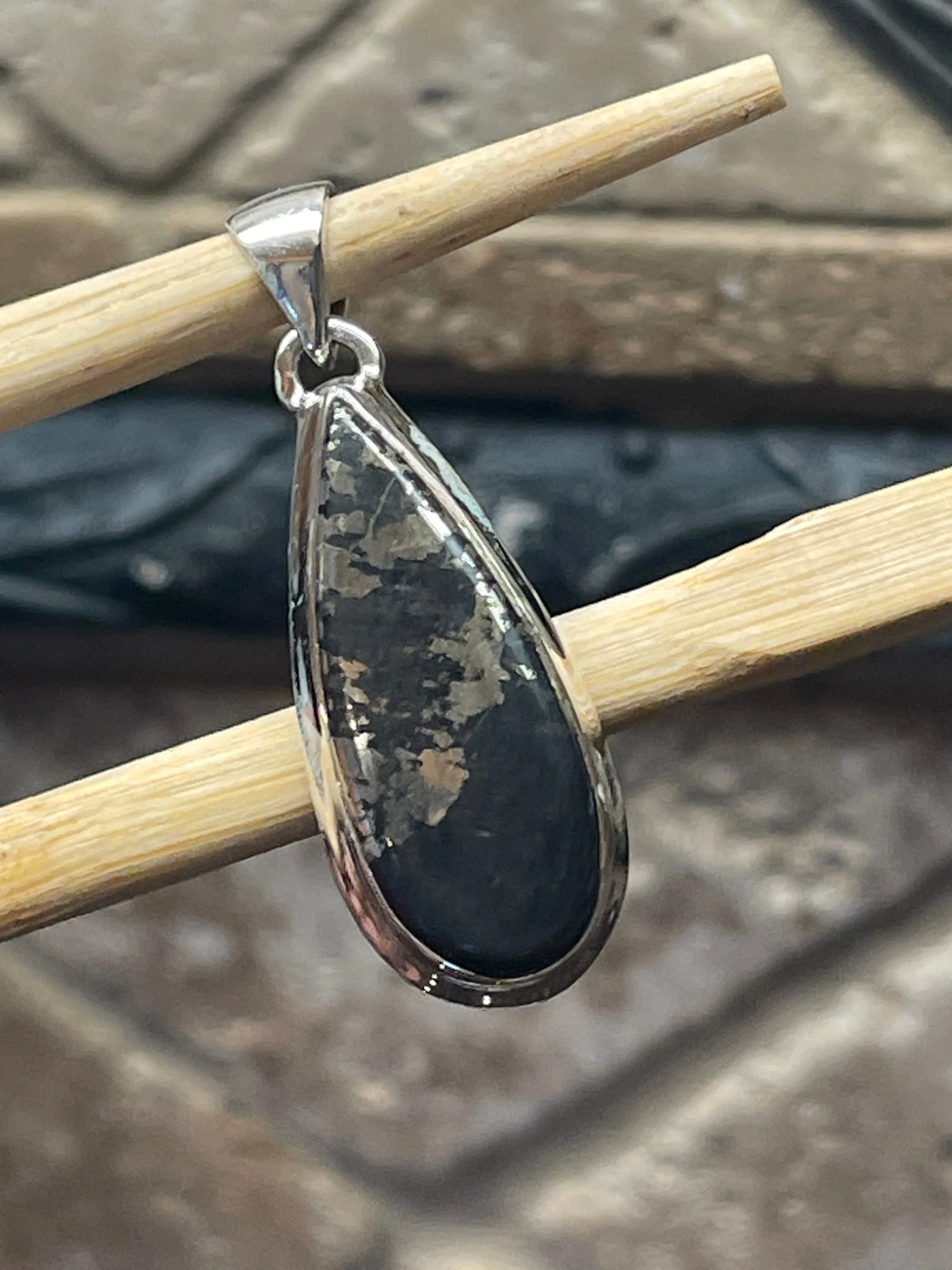 Natural Pyrite in Magnetite 925 Solid Sterling Silver Pendant 37mm