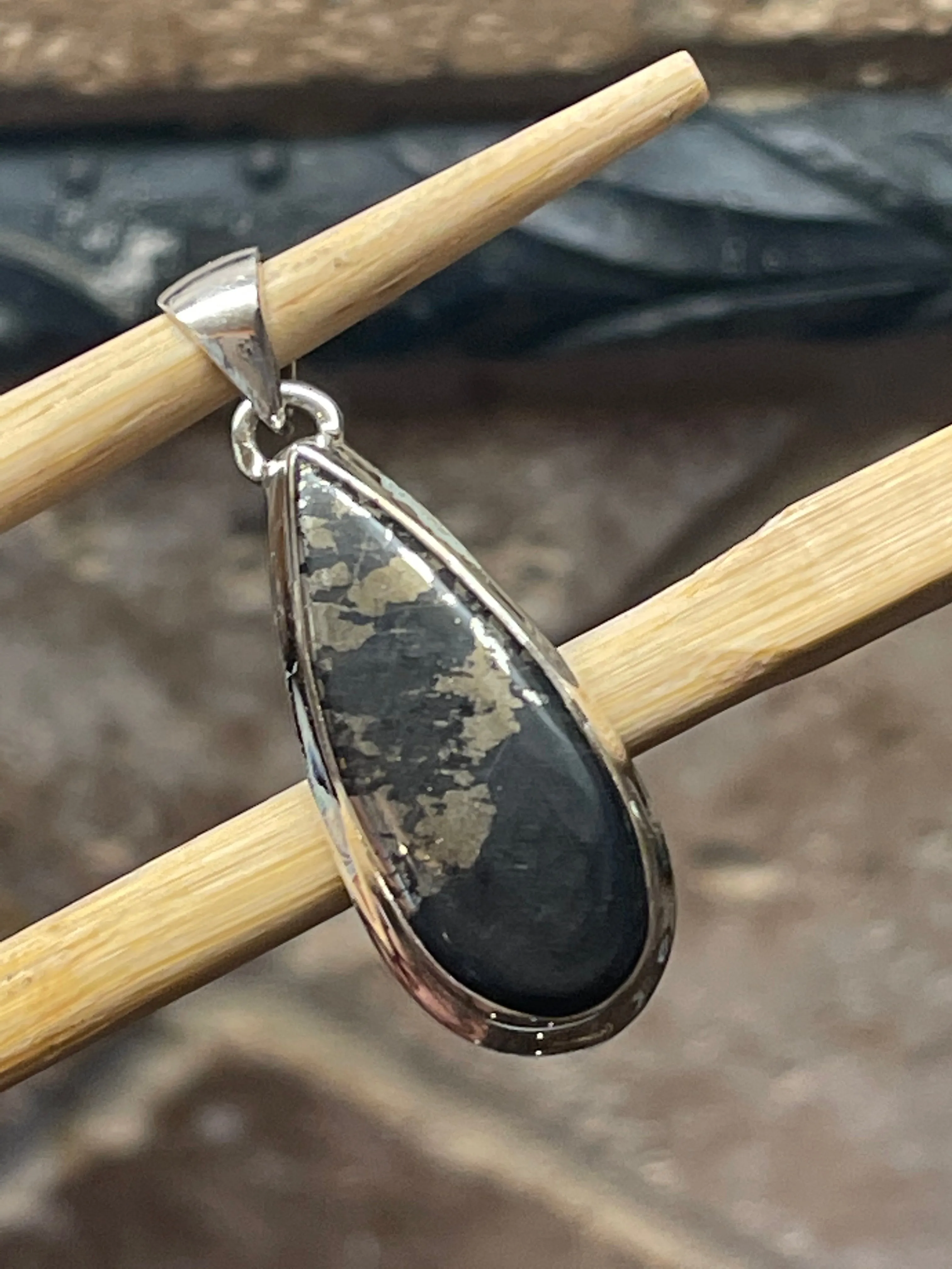 Natural Pyrite in Magnetite 925 Solid Sterling Silver Pendant 37mm