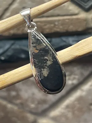 Natural Pyrite in Magnetite 925 Solid Sterling Silver Pendant 37mm
