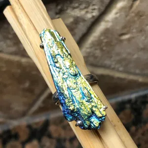Natural Rainbow Aura Kyanite 925 Solid Sterling Silver Ring Size 8.75