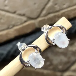 Natural Rainbow Moonstone 925 Solid Sterling Silver Earrings 12mm