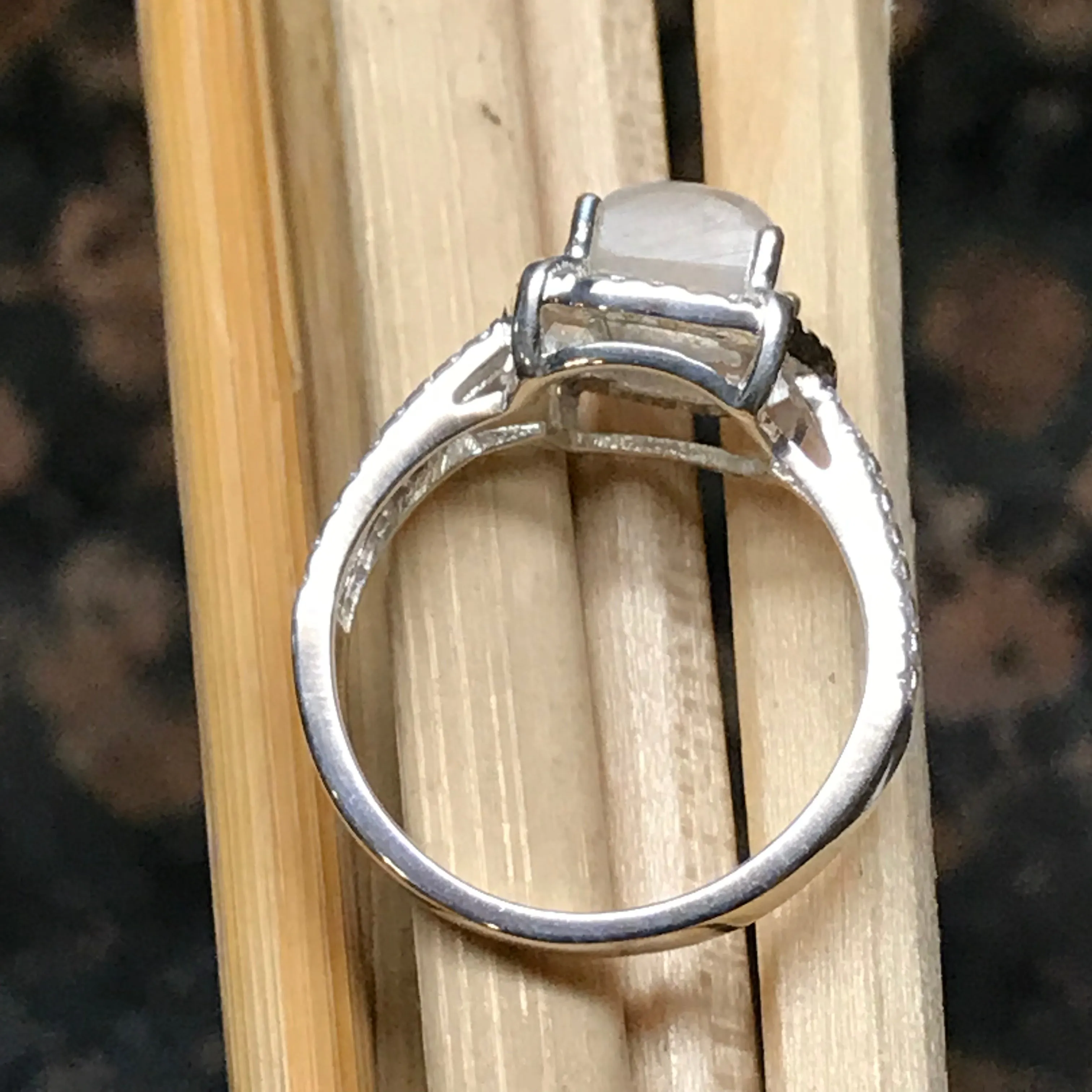 Natural Rainbow Moonstone 925 Solid Sterling Silver Engagement Ring Size 5, 6, 7, 8