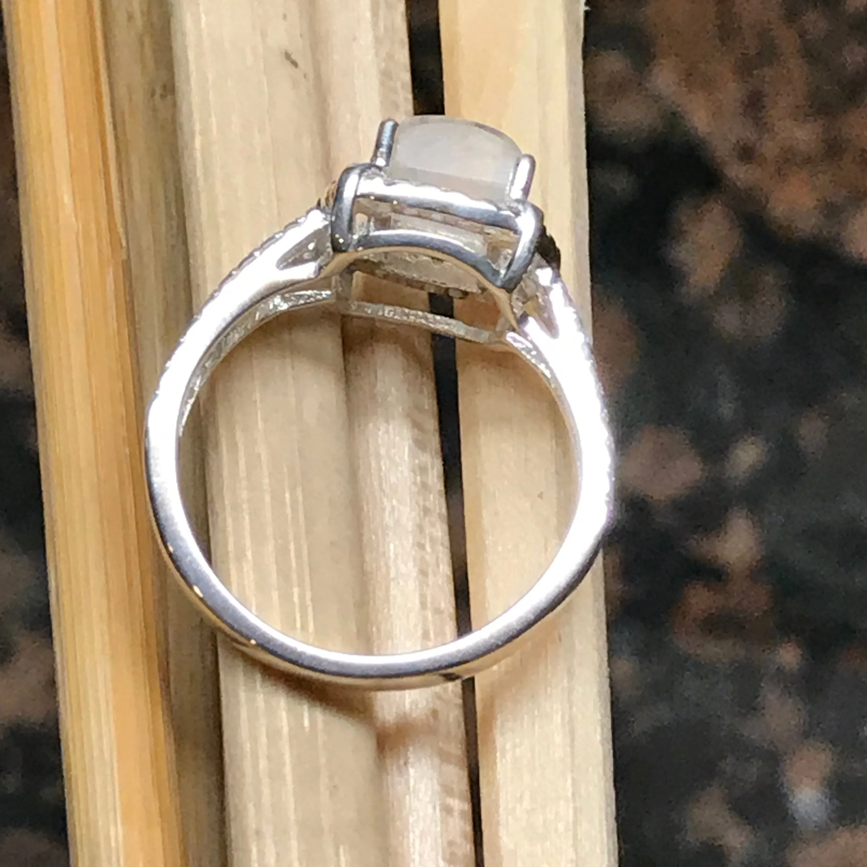 Natural Rainbow Moonstone 925 Solid Sterling Silver Engagement Ring Size 5, 6, 7, 8