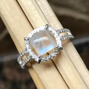 Natural Rainbow Moonstone 925 Solid Sterling Silver Engagement Ring Size 5, 6, 7, 8