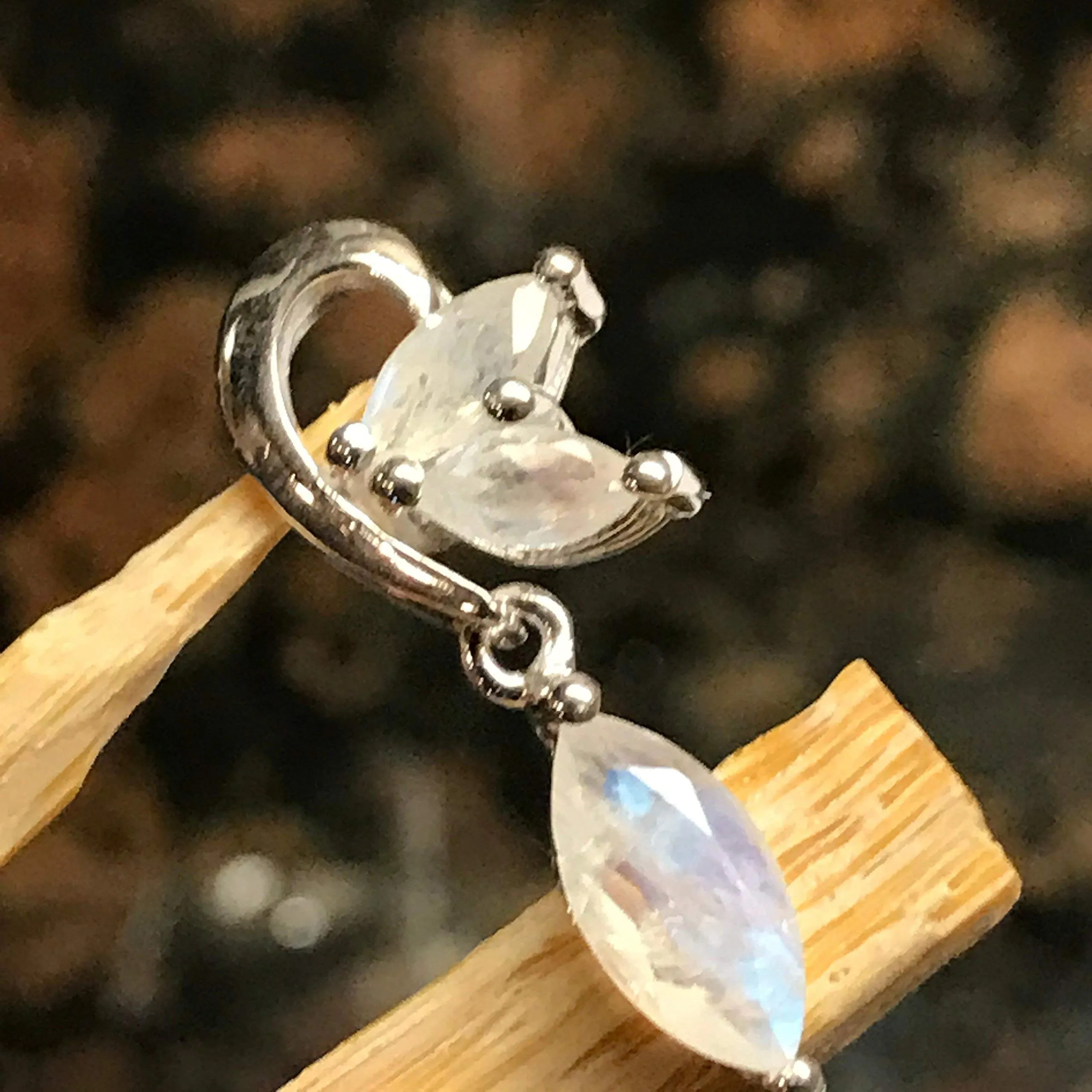 Natural Rainbow Moonstone 925 Solid Sterling Silver Pendant 26mm