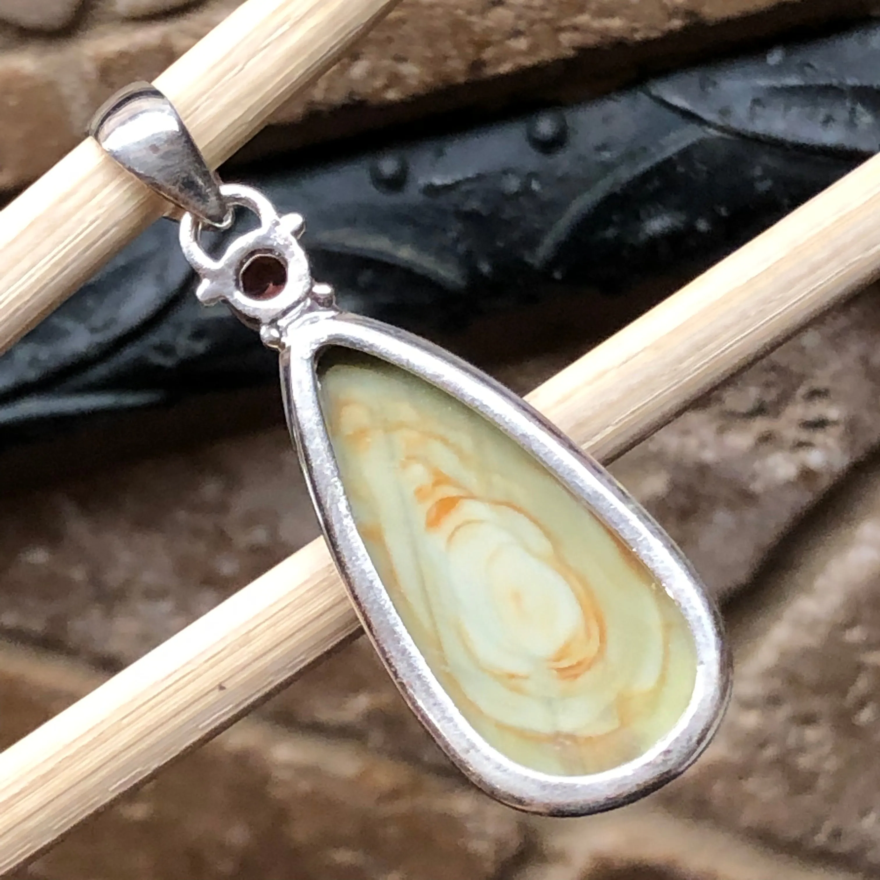 Natural Royal Imperial Jasper, Garnet 925 Solid Sterling Silver Jade Green Color Pendant 50mm