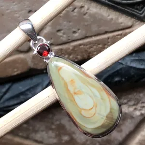 Natural Royal Imperial Jasper, Garnet 925 Solid Sterling Silver Jade Green Color Pendant 50mm