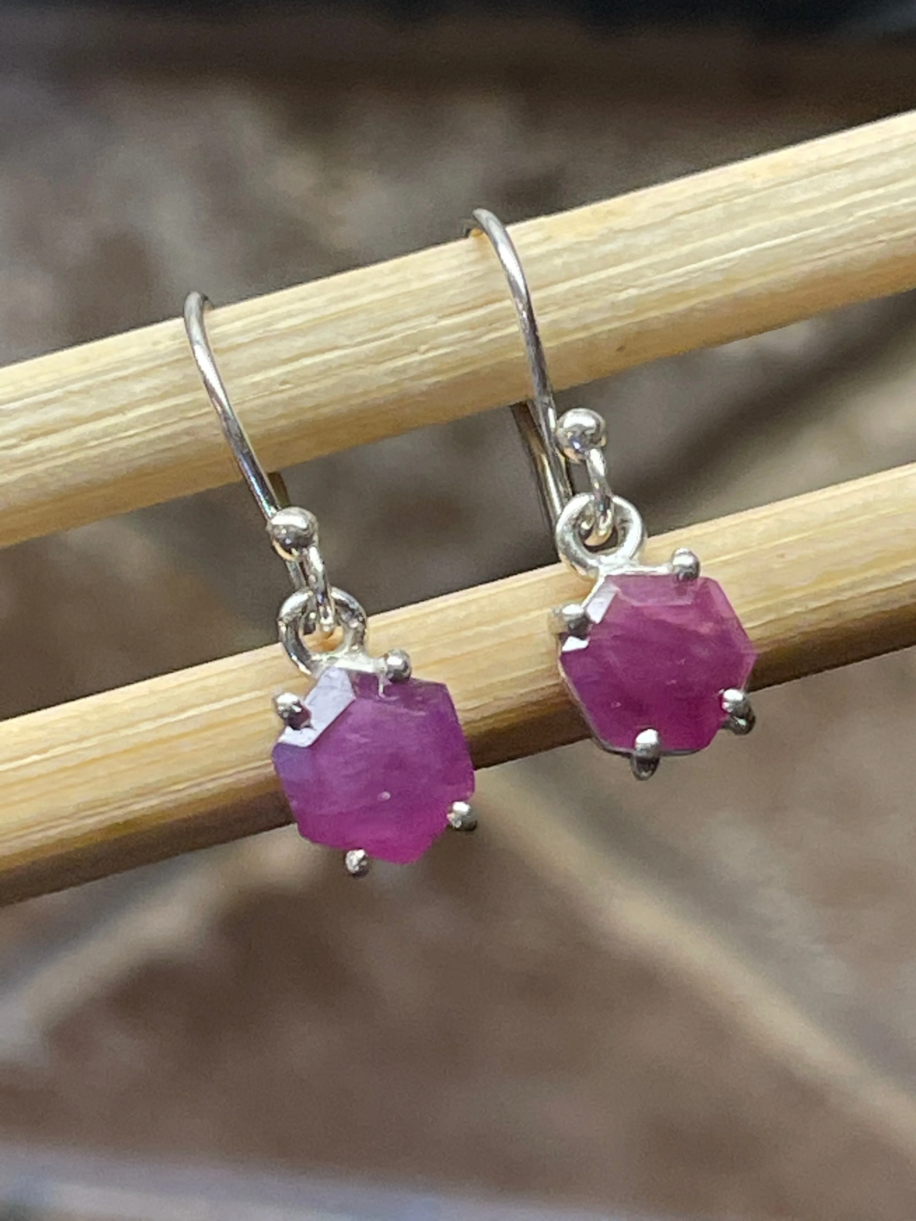 Natural Ruby 925 Solid Sterling Silver Earrings 20mm