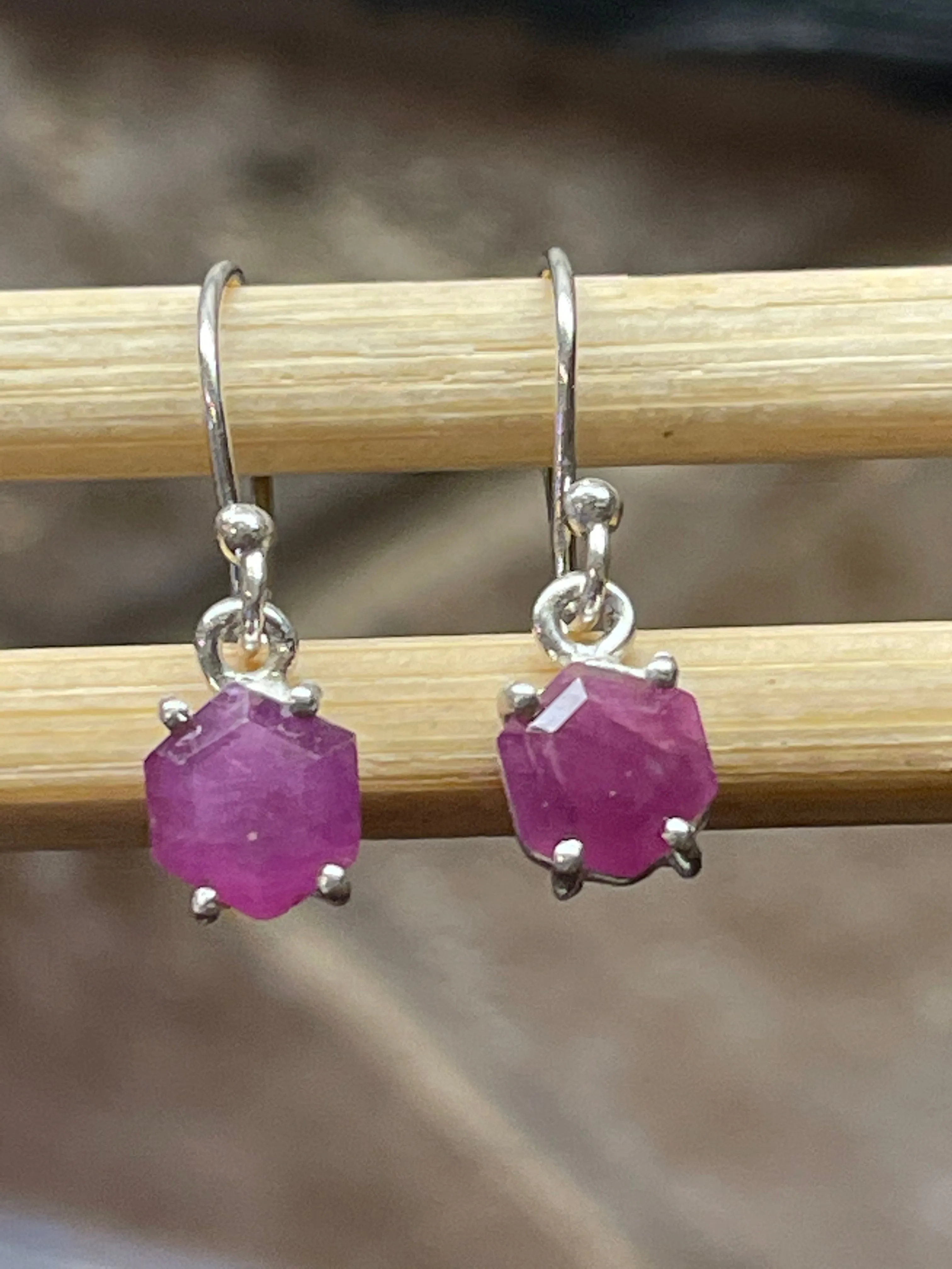 Natural Ruby 925 Solid Sterling Silver Earrings 20mm