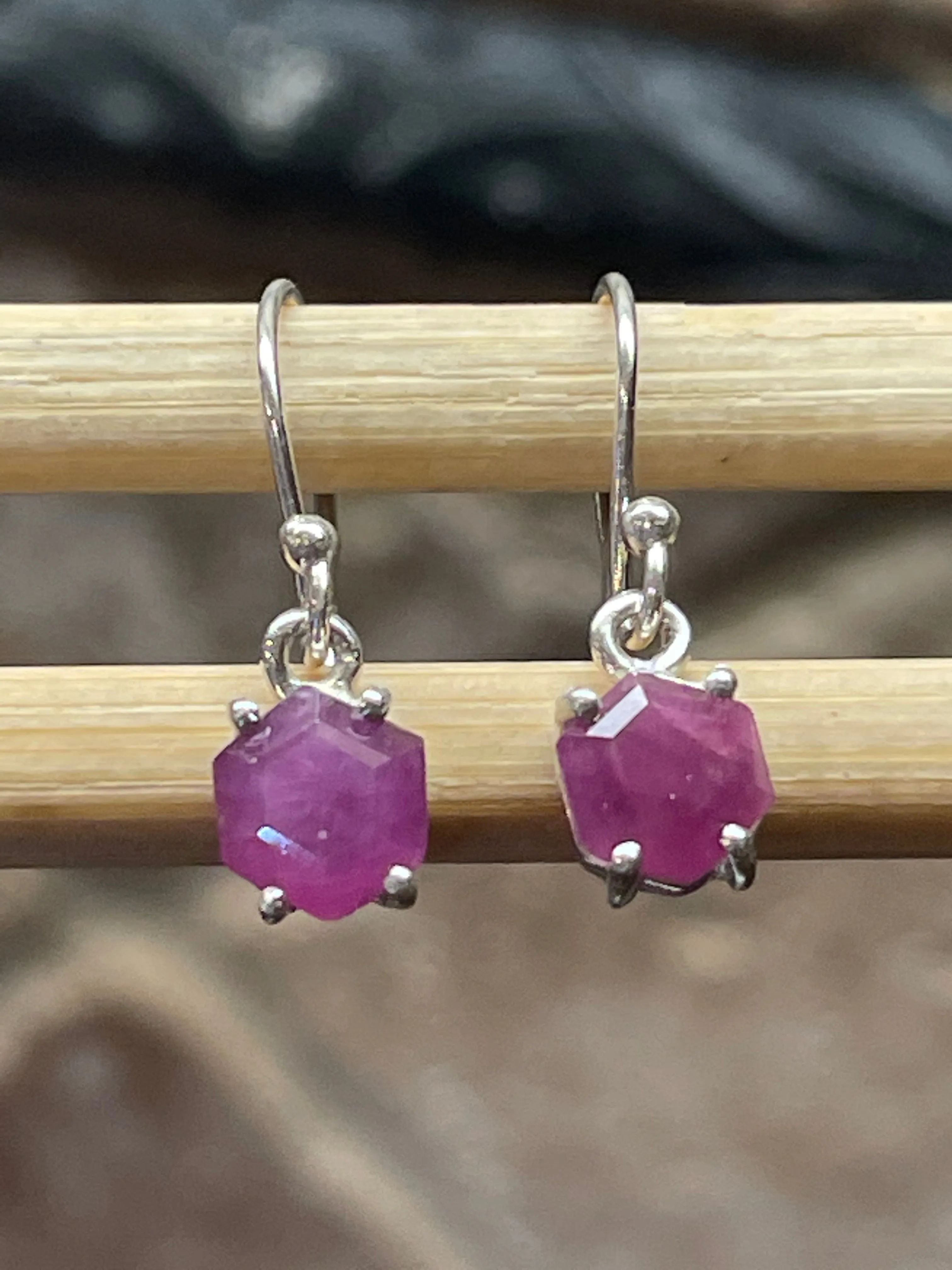 Natural Ruby 925 Solid Sterling Silver Earrings 20mm