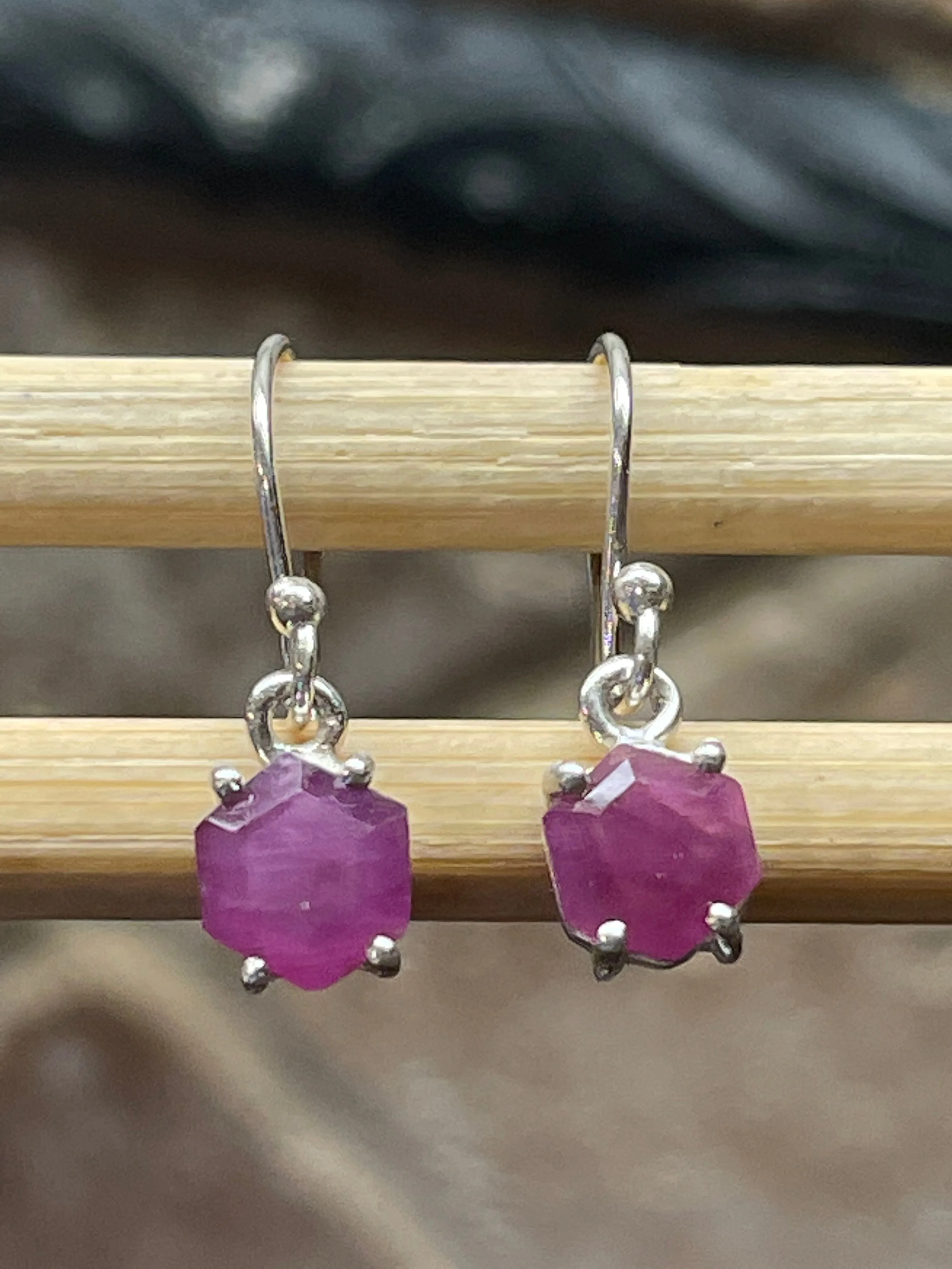 Natural Ruby 925 Solid Sterling Silver Earrings 20mm