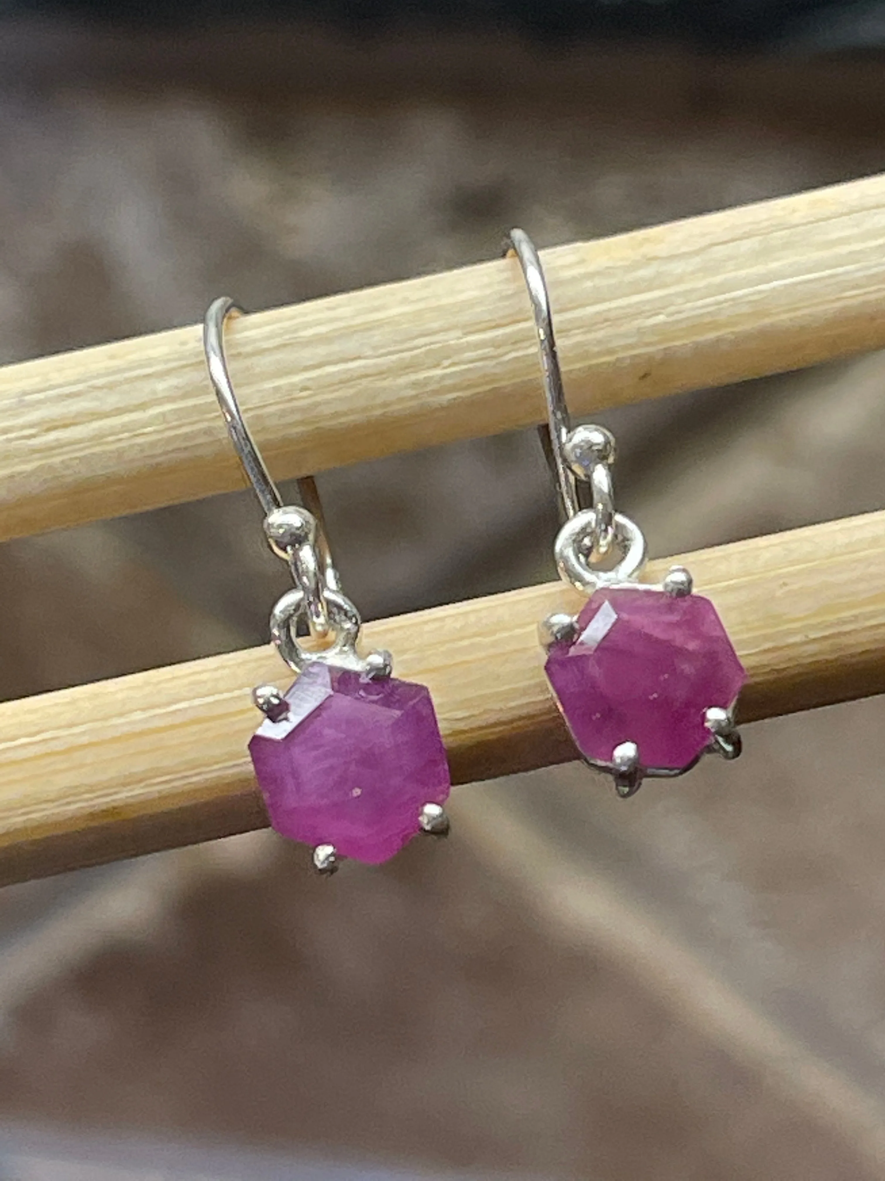 Natural Ruby 925 Solid Sterling Silver Earrings 20mm