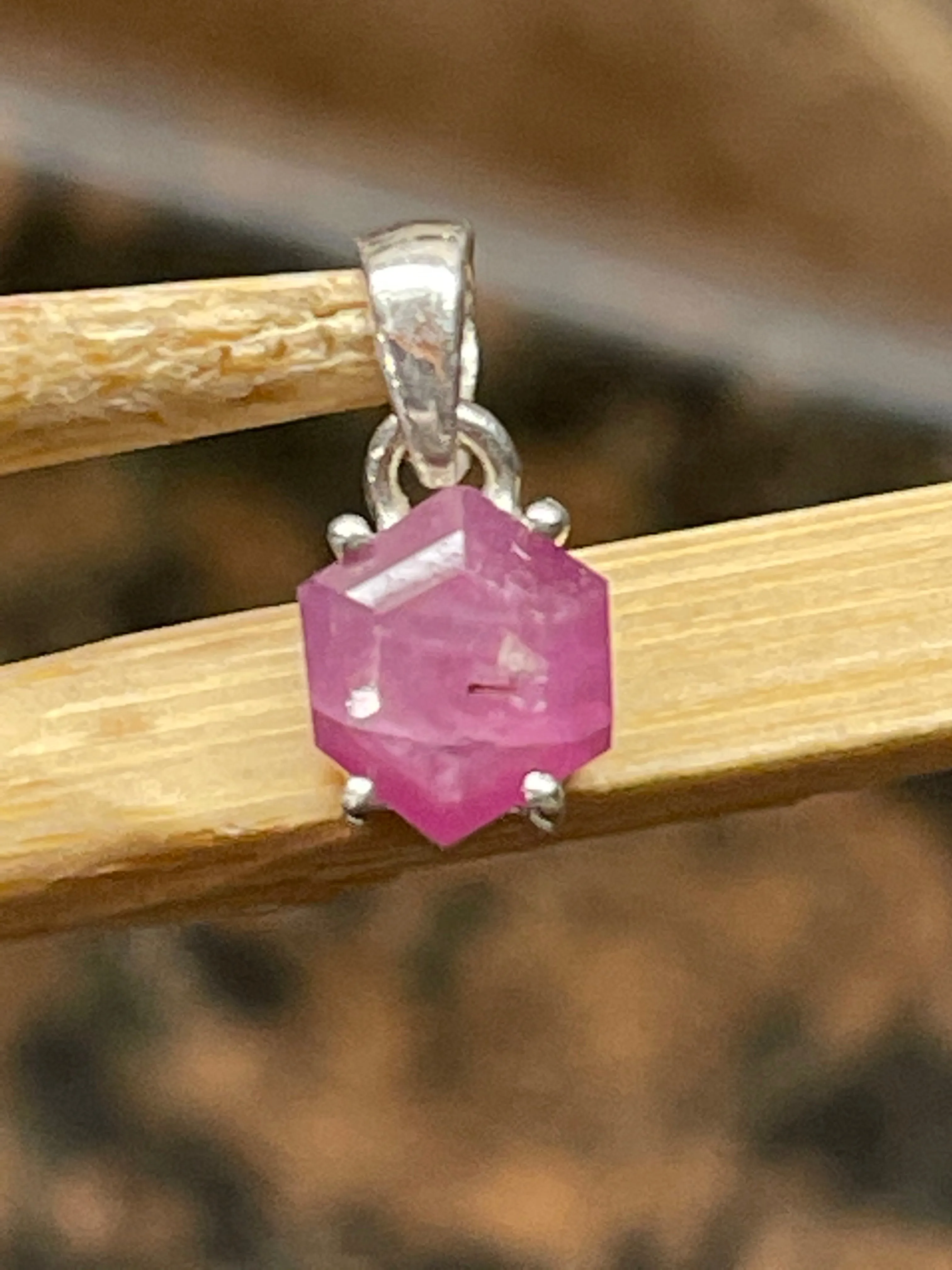 Natural Ruby 925 Solid Sterling Silver Pendant 15mm