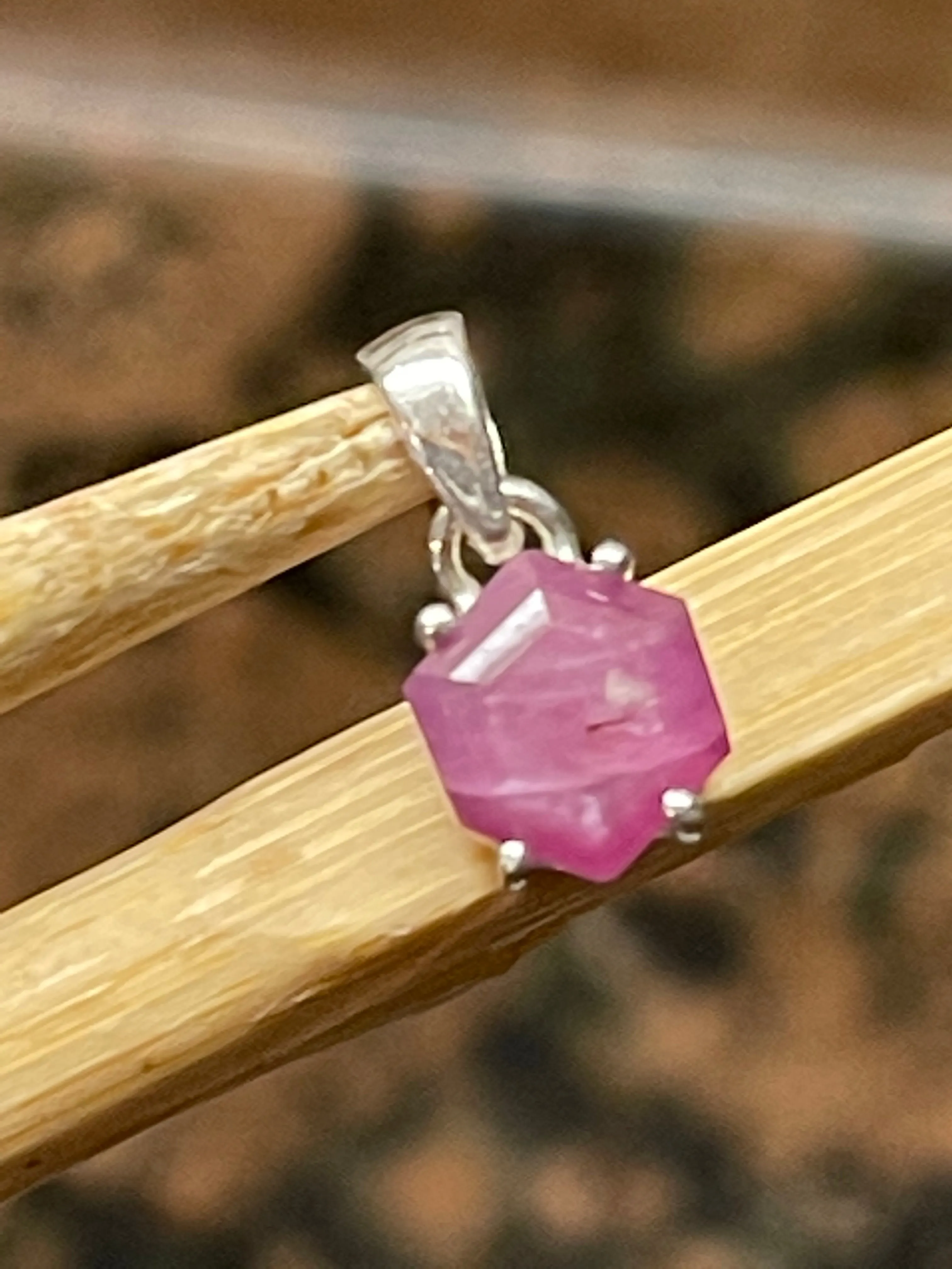 Natural Ruby 925 Solid Sterling Silver Pendant 15mm