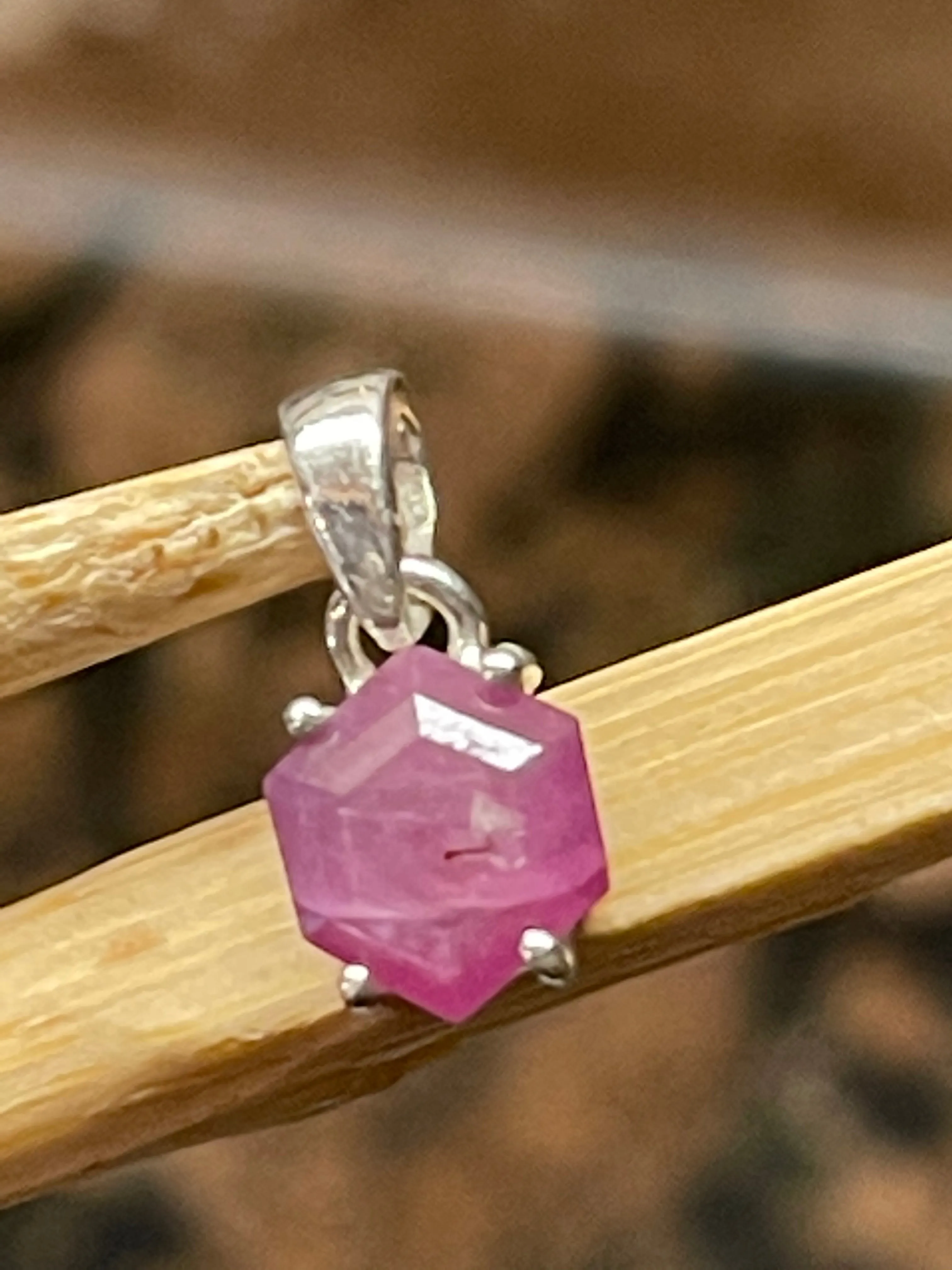 Natural Ruby 925 Solid Sterling Silver Pendant 15mm