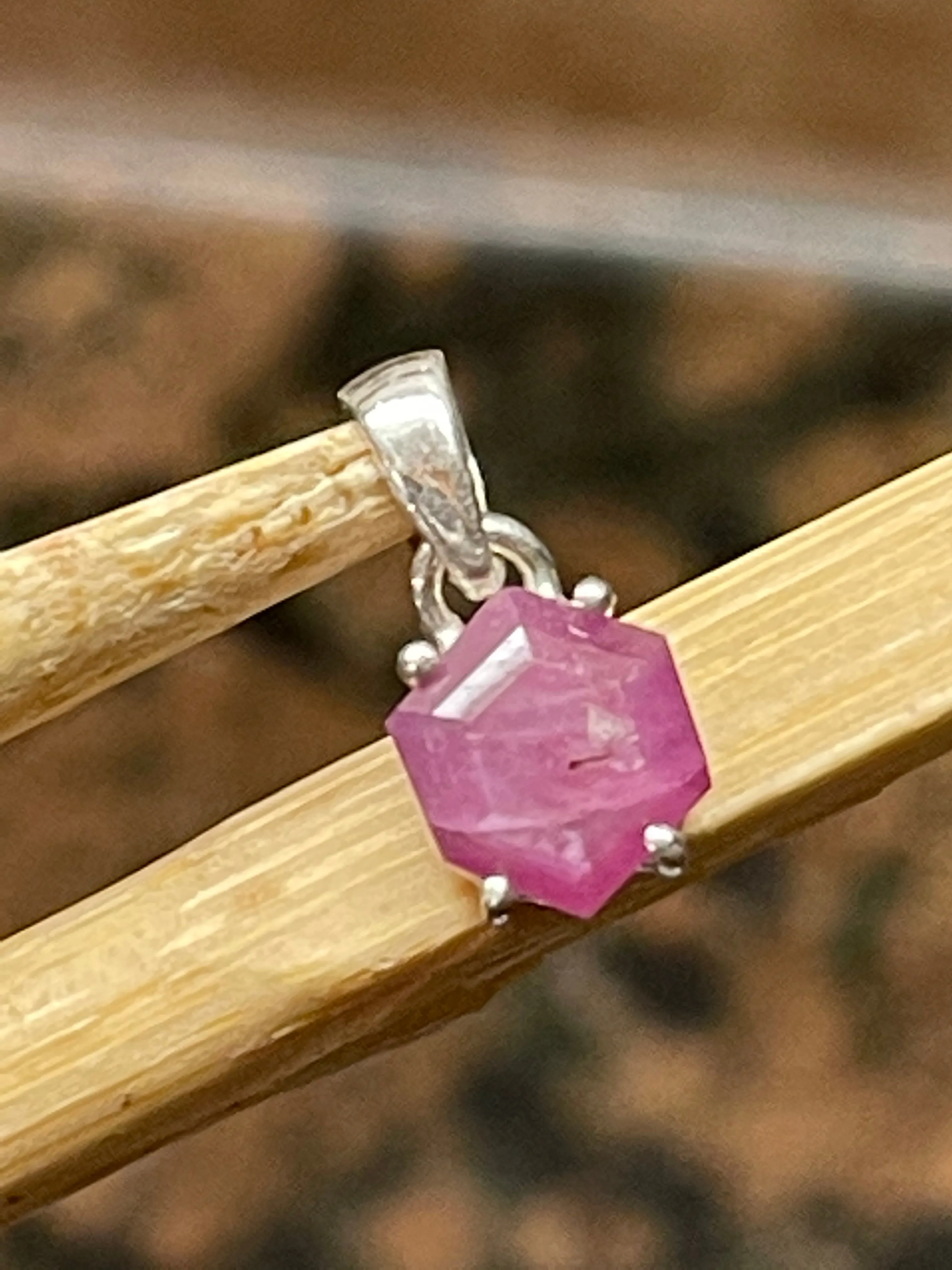 Natural Ruby 925 Solid Sterling Silver Pendant 15mm