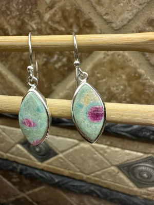 Natural Ruby in Fuchsite 925 Solid Sterling Silver Earrings 30mm