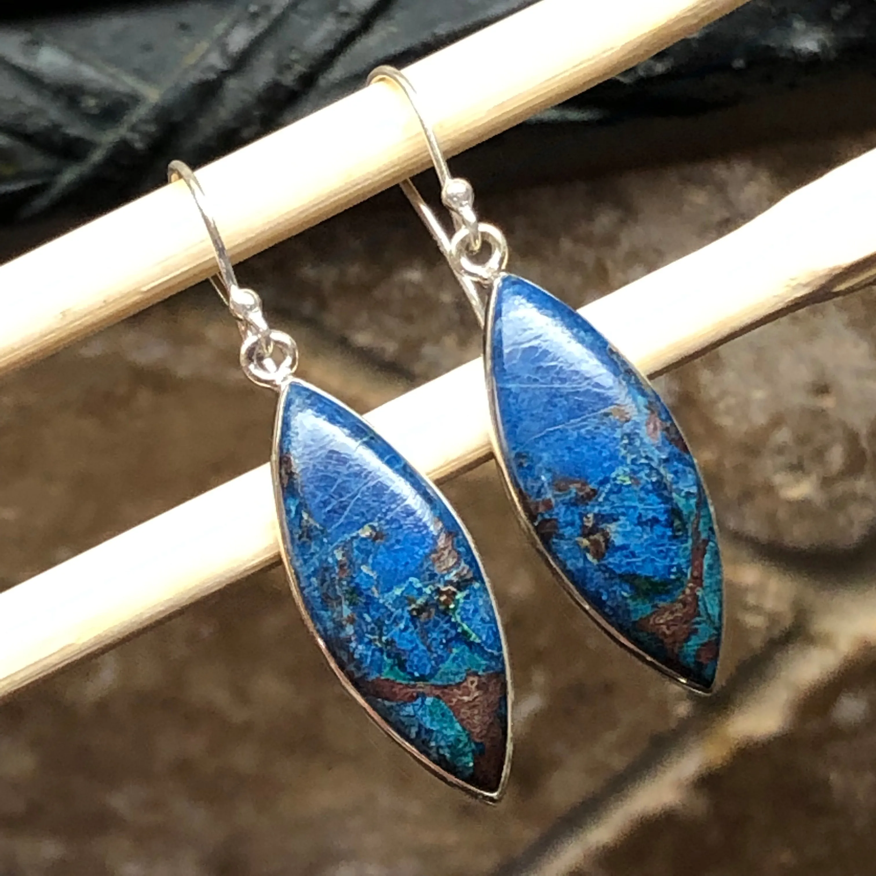 Natural Shattuckite 925 Solid Sterling Silver Earrings 40mm