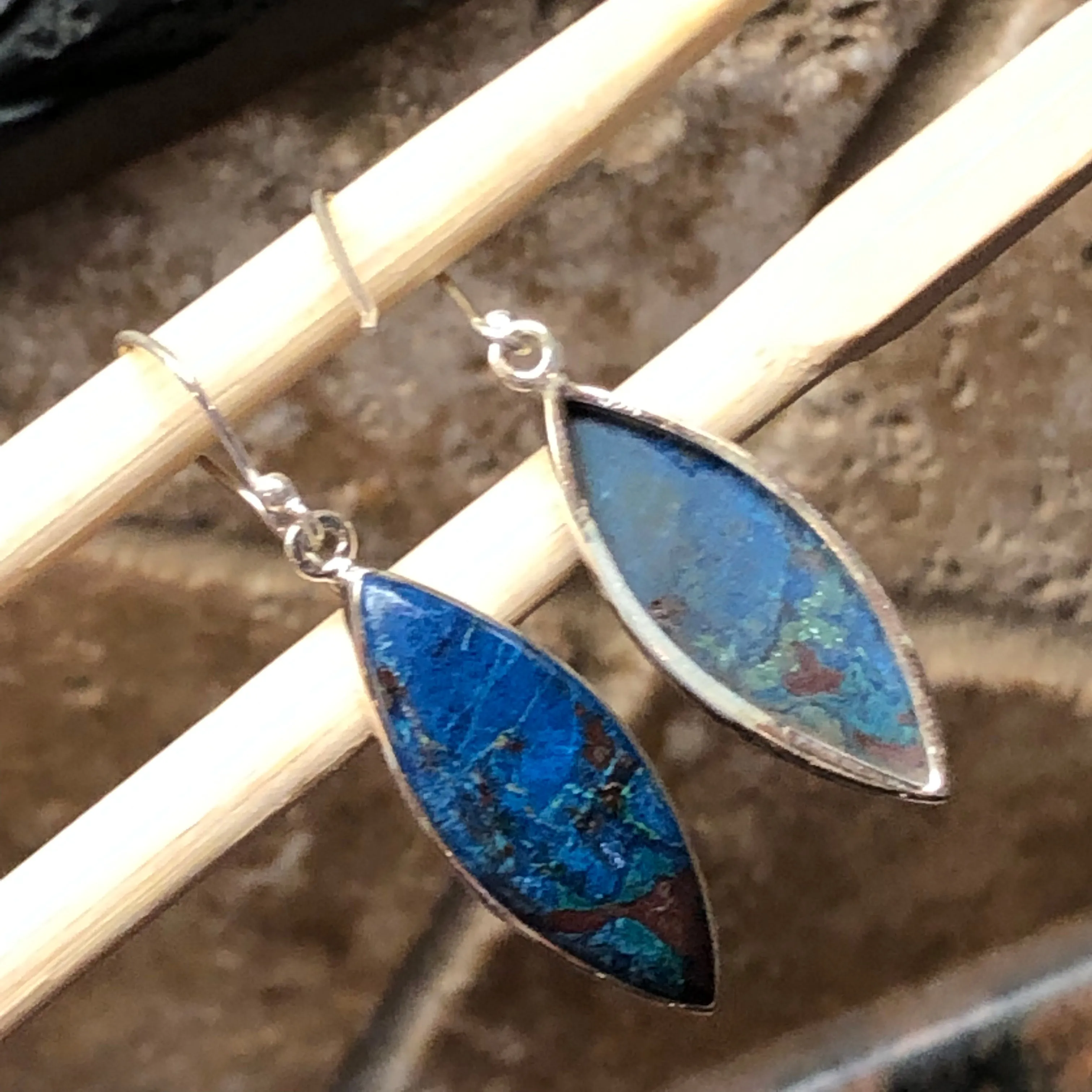 Natural Shattuckite 925 Solid Sterling Silver Earrings 40mm