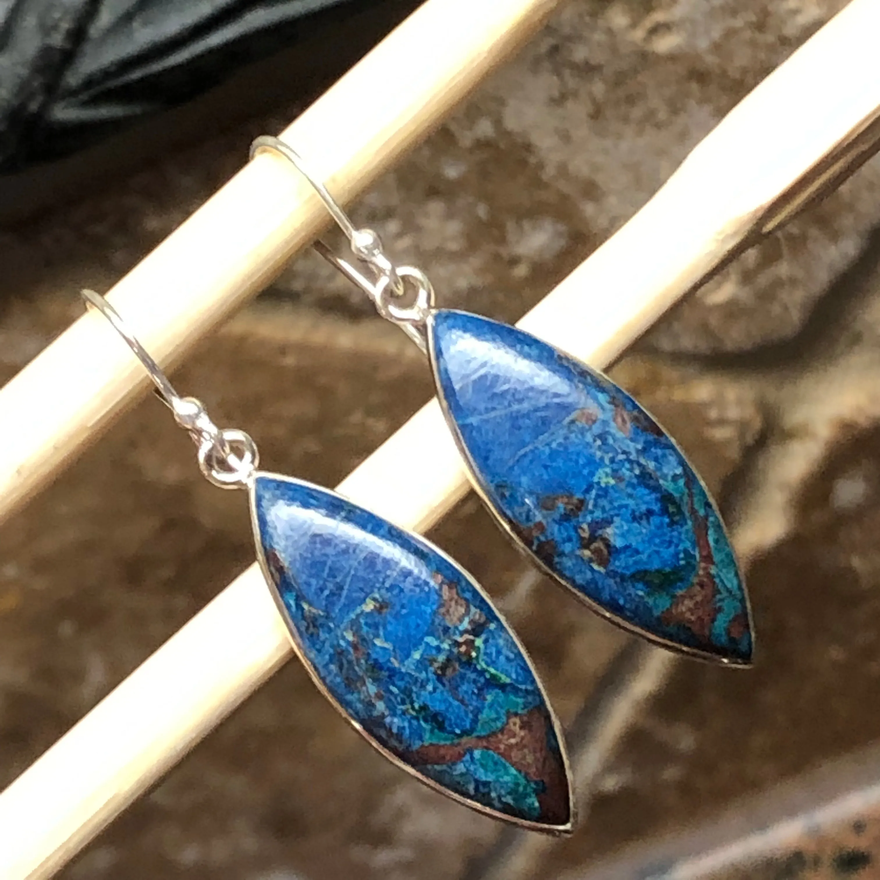 Natural Shattuckite 925 Solid Sterling Silver Earrings 40mm